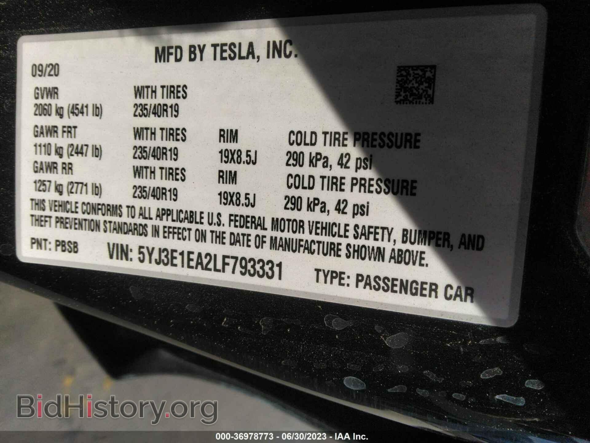 2020 TESLA MODEL 3 - VIN: 5YJ3E1EA2LF793331 - Фото 9