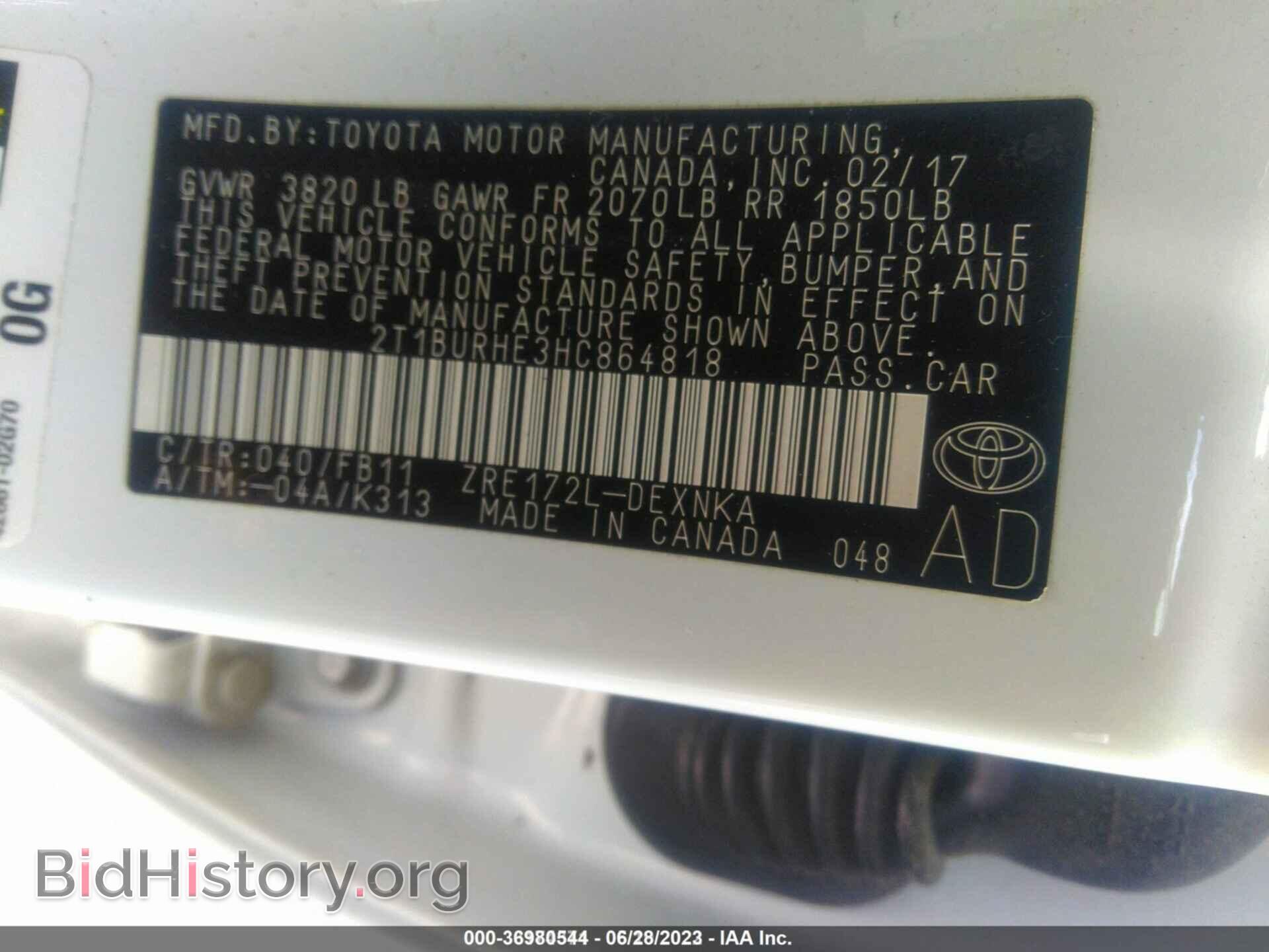 2017 TOYOTA COROLLA - VIN: 2T1BURHE3HC864818 - Фото 9