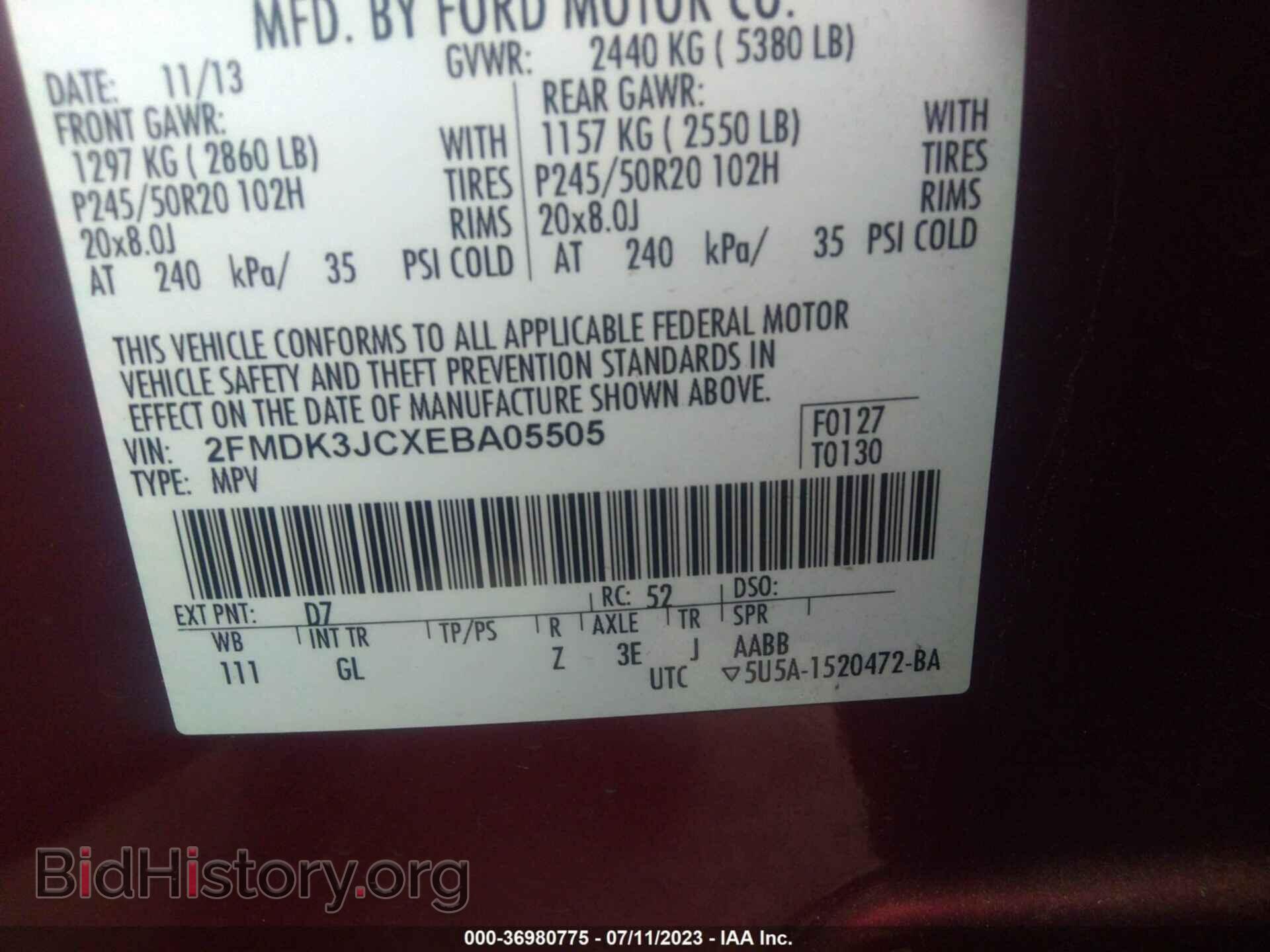 2014 FORD EDGE - VIN: 2FMDK3JCXEBA05505 - Photo 9