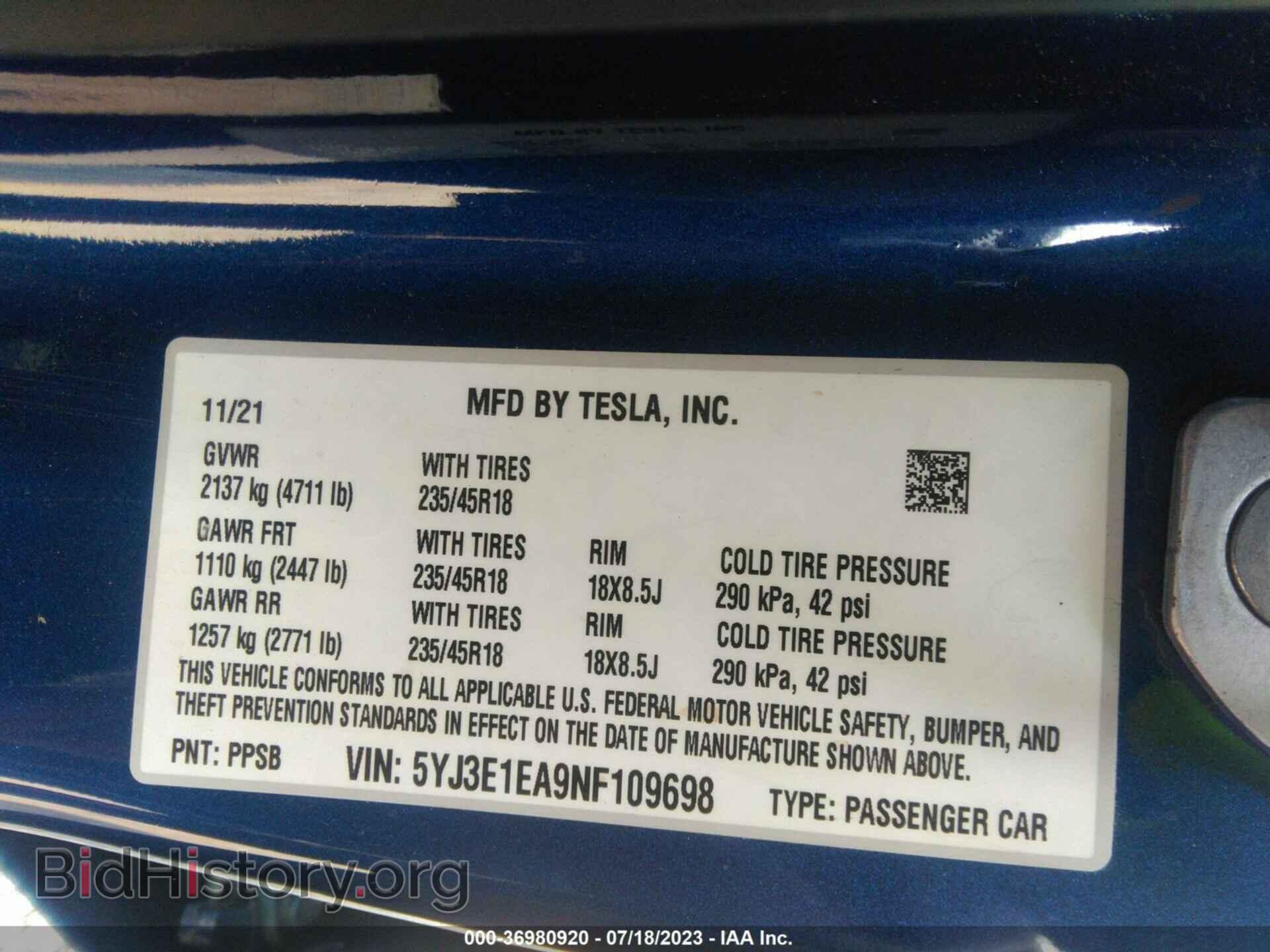 2022 TESLA MODEL 3 - VIN: 5YJ3E1EA9NF109698 - Photo 9