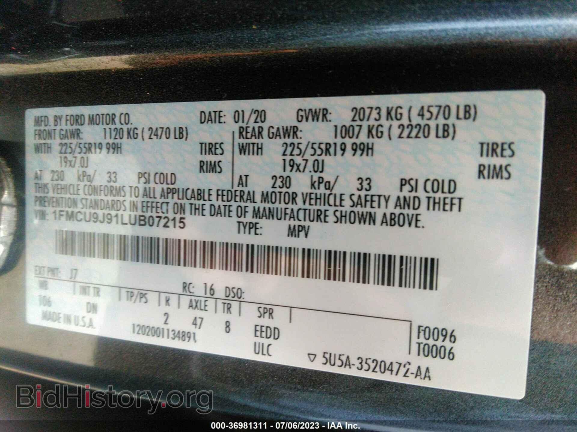 2020 FORD ESCAPE - VIN: 1FMCU9J91LUB07215 - Фото 9
