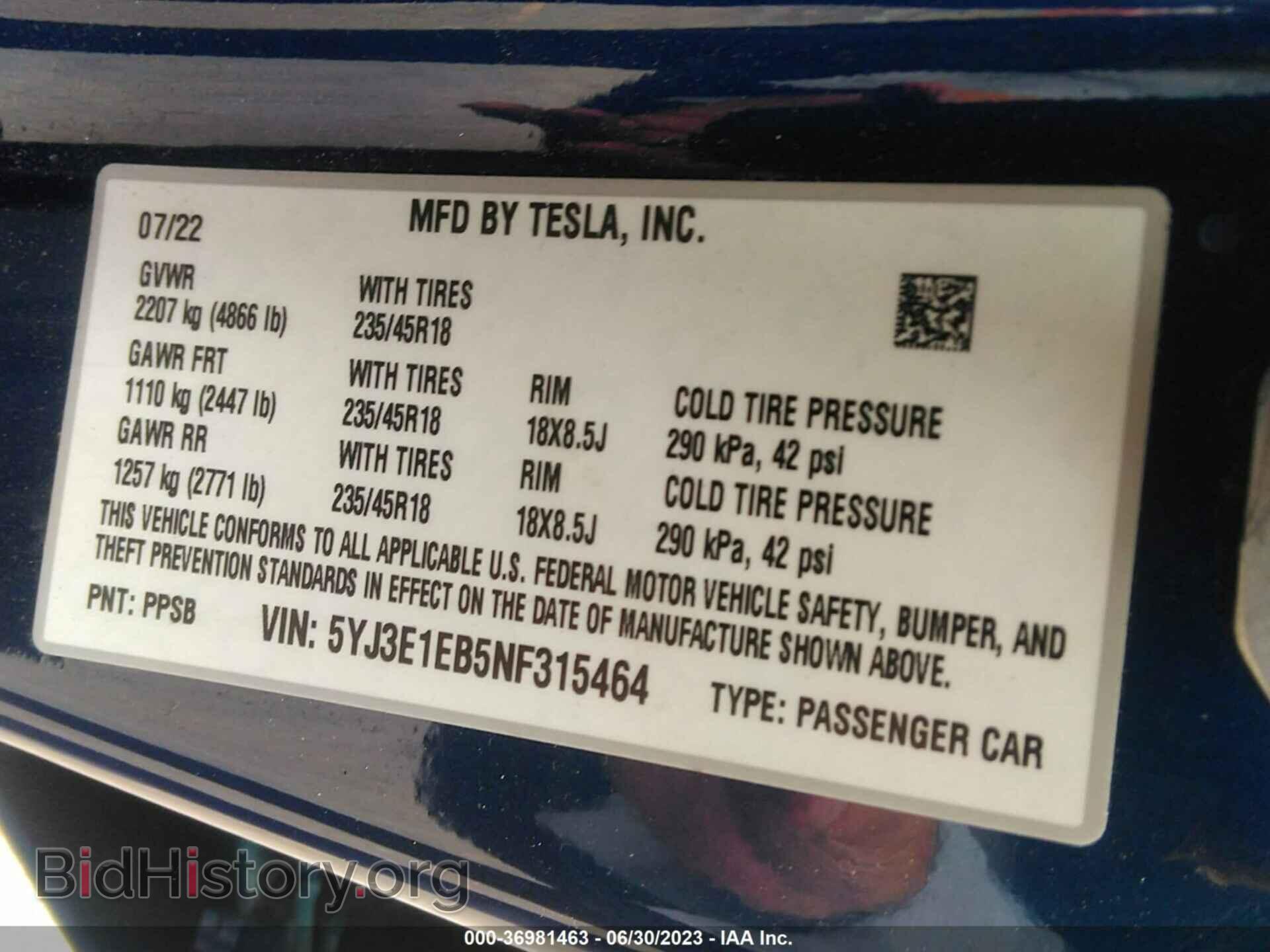 2022 TESLA MODEL 3 - VIN: 5YJ3E1EB5NF315464 - Фото 9