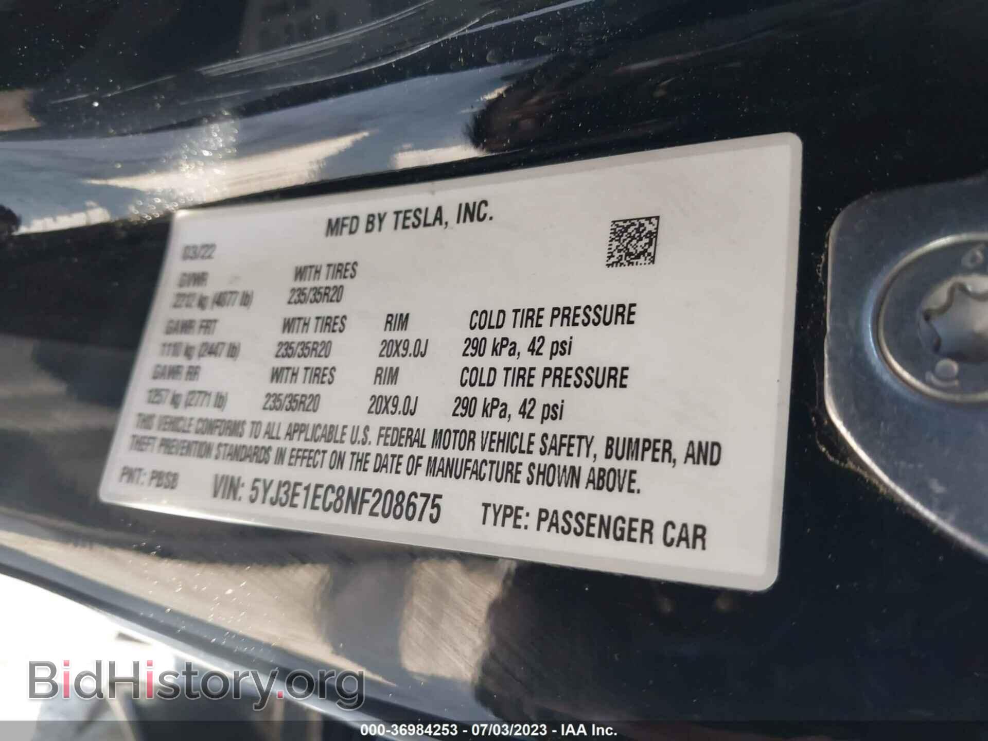 2022 TESLA MODEL 3 - VIN: 5YJ3E1EC8NF208675 - Фото 9