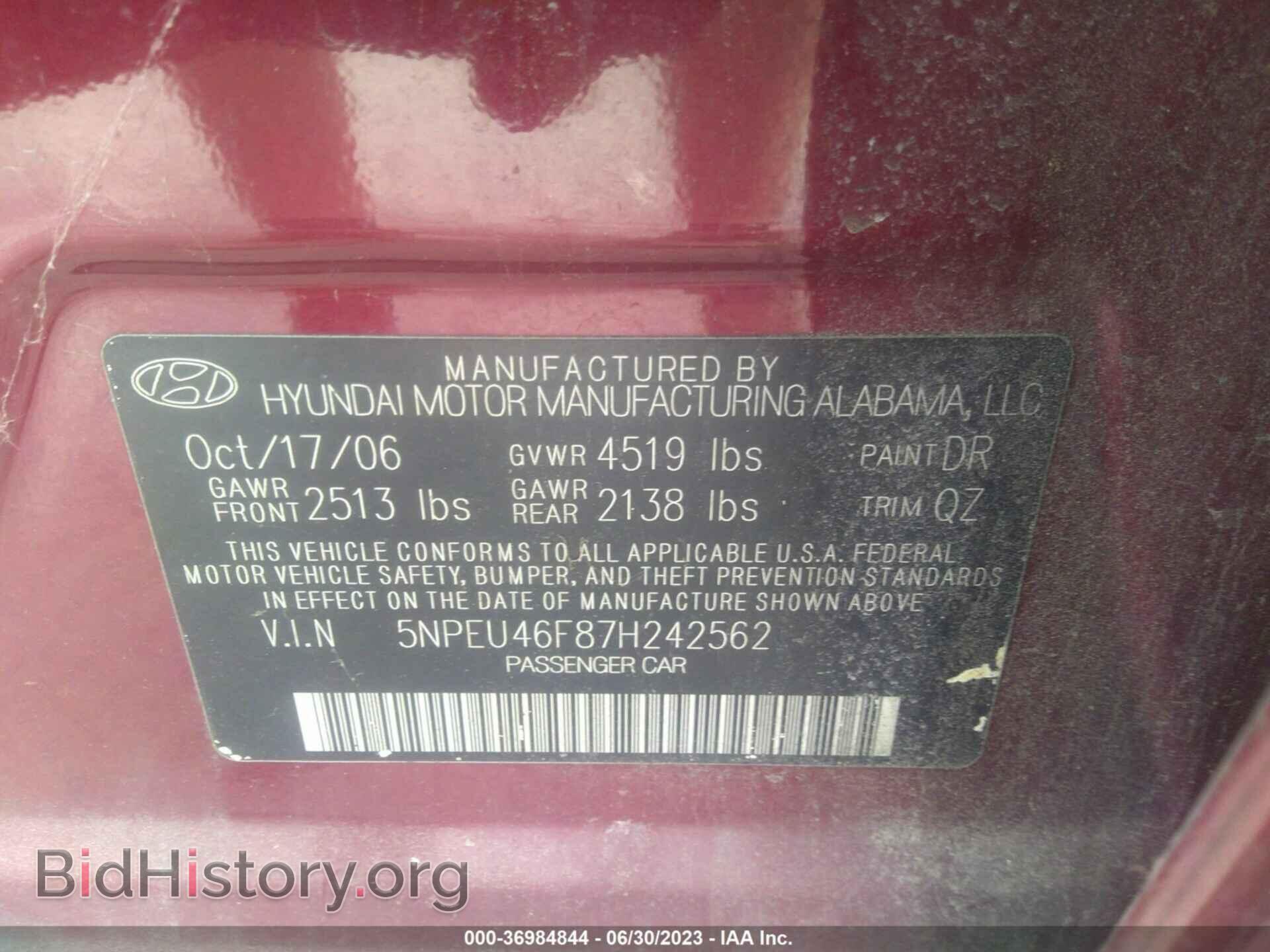 2007 HYUNDAI SONATA - VIN: 5NPEU46F87H242562 - Фото 9