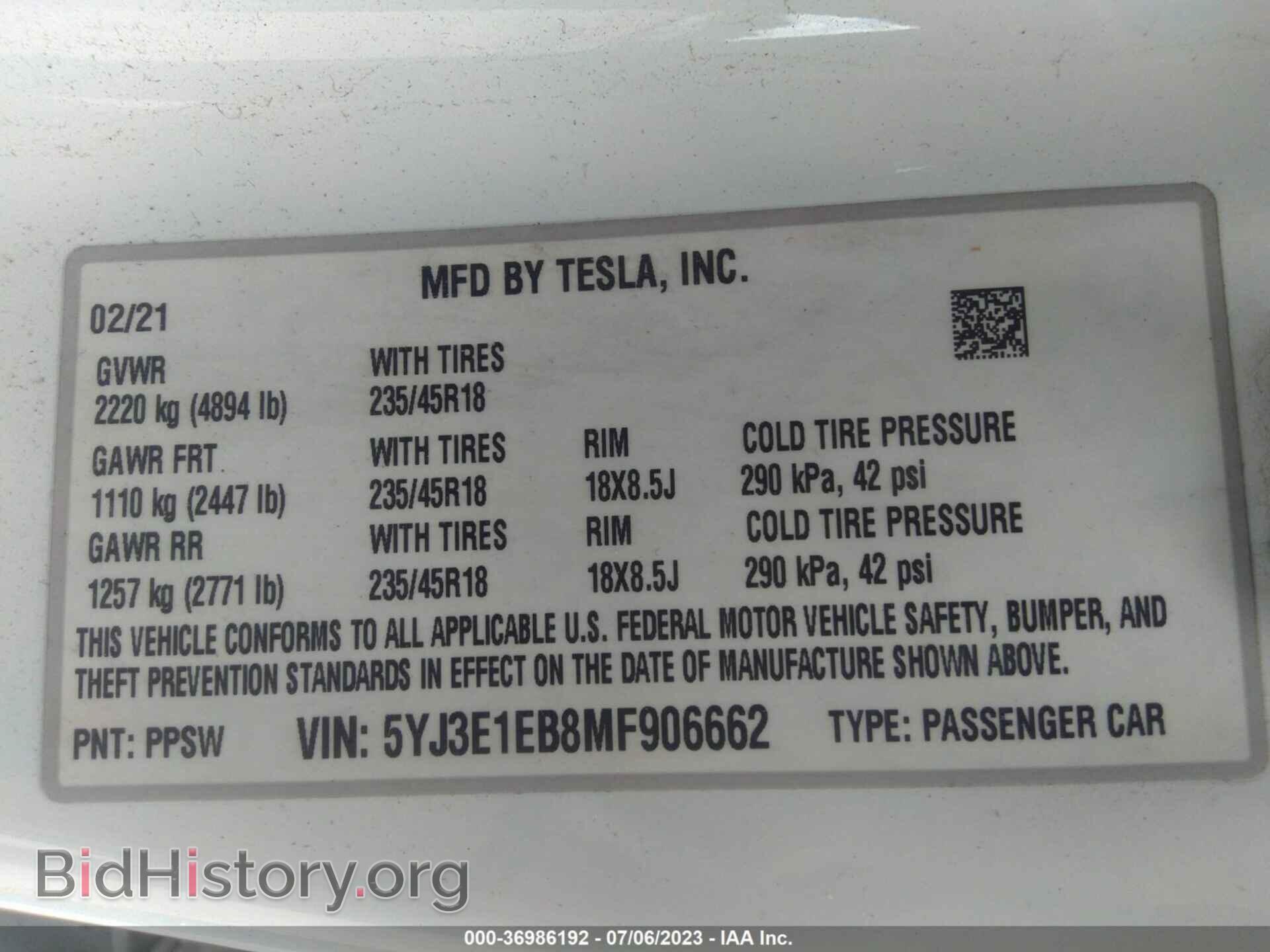 2021 TESLA MODEL 3 - VIN: 5YJ3E1EB8MF906662 - Фото 9