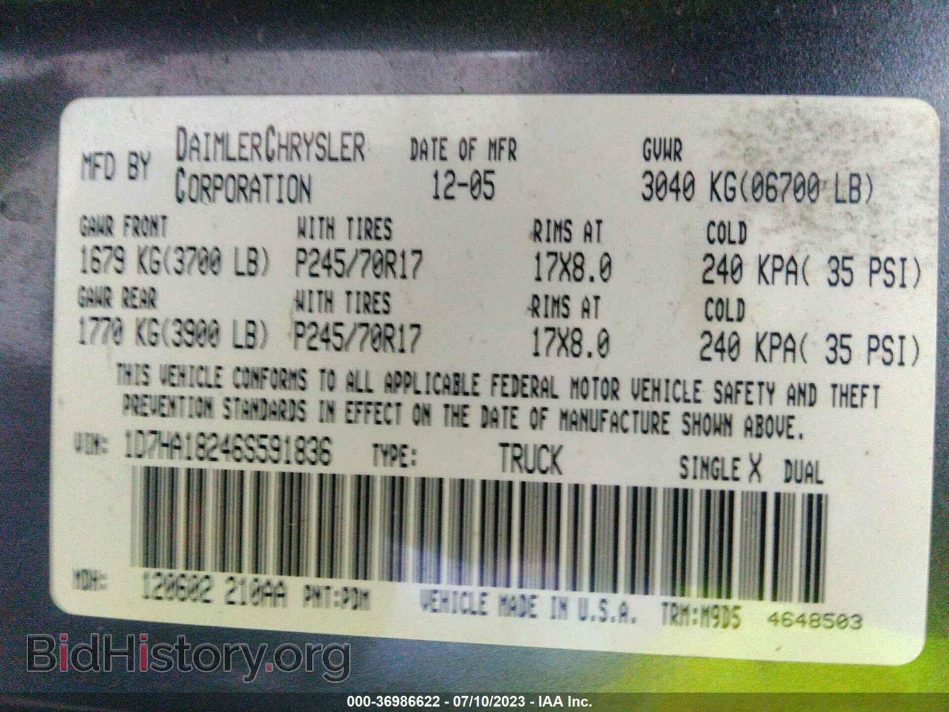 2006 DODGE RAM 1500 - VIN: 1D7HA18246S591836 - Фото 9