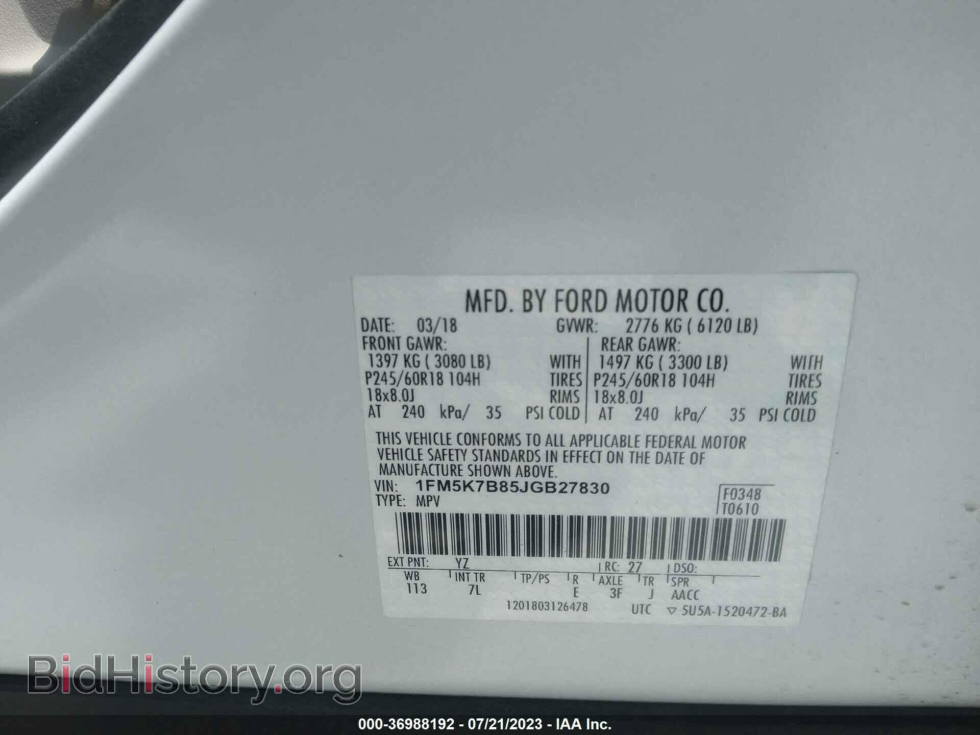 2018 FORD EXPLORER - VIN: 1FM5K7B85JGB27830 - Фото 9