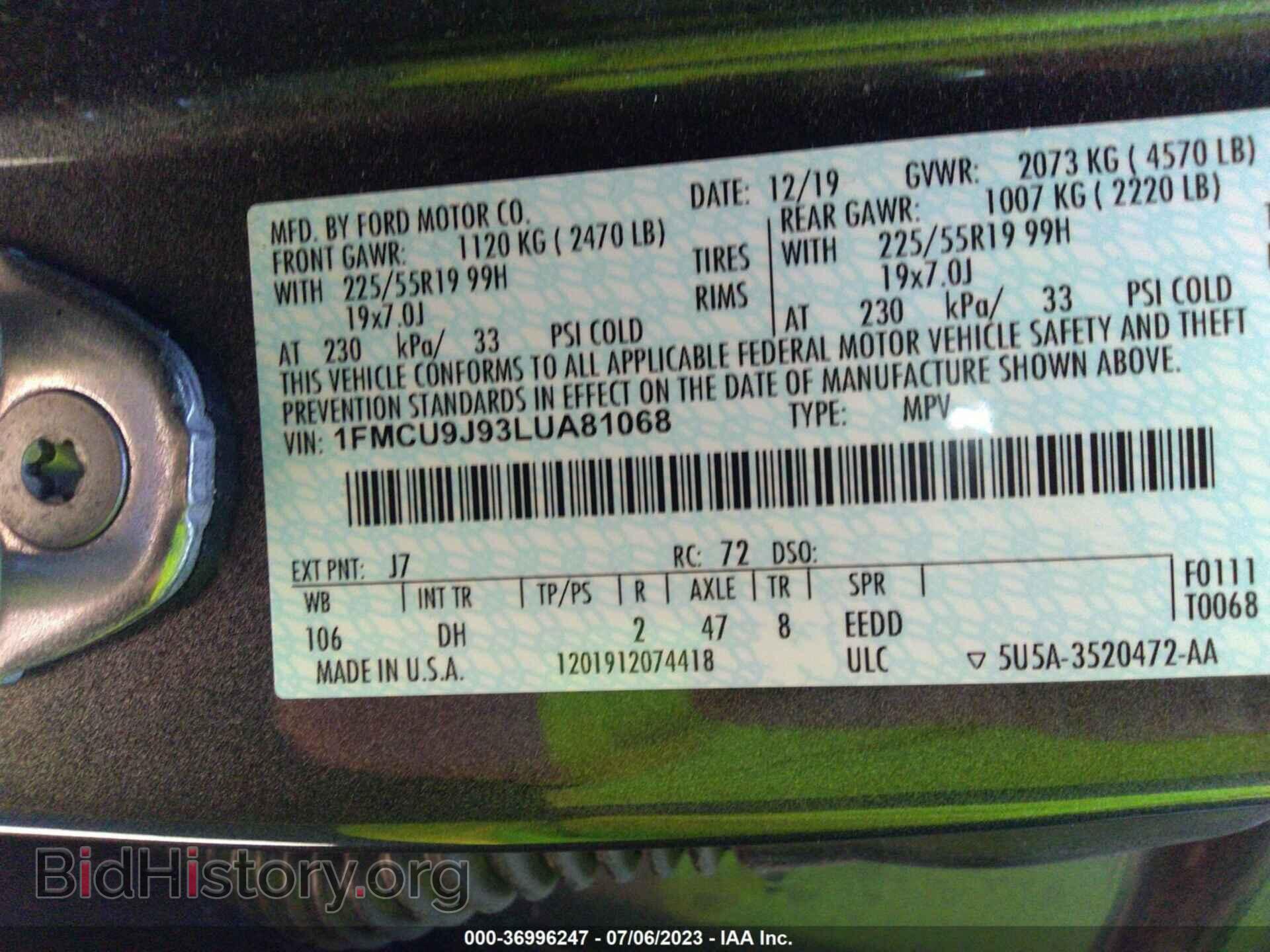 2020 FORD ESCAPE - VIN: 1FMCU9J93LUA81068 - Фото 9