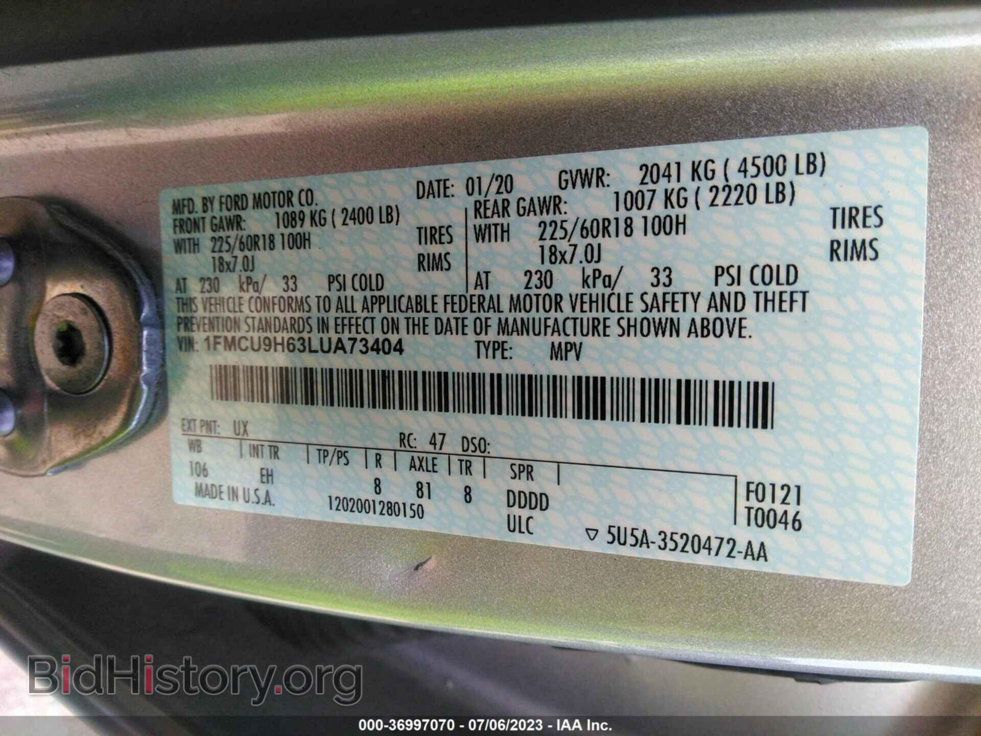 2020 FORD ESCAPE - VIN: 1FMCU9H63LUA73404 - Photo 9