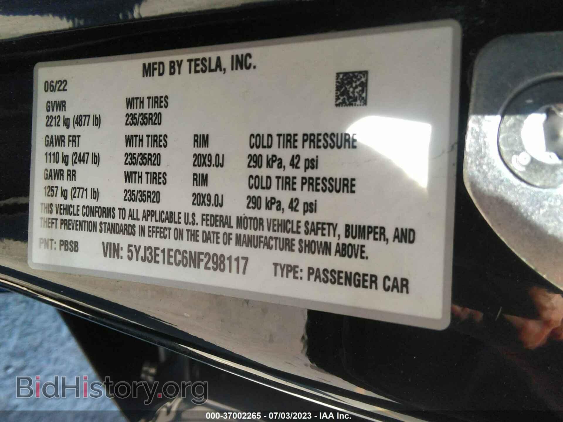 2022 TESLA MODEL 3 - VIN: 5YJ3E1EC6NF298117 - Фото 9