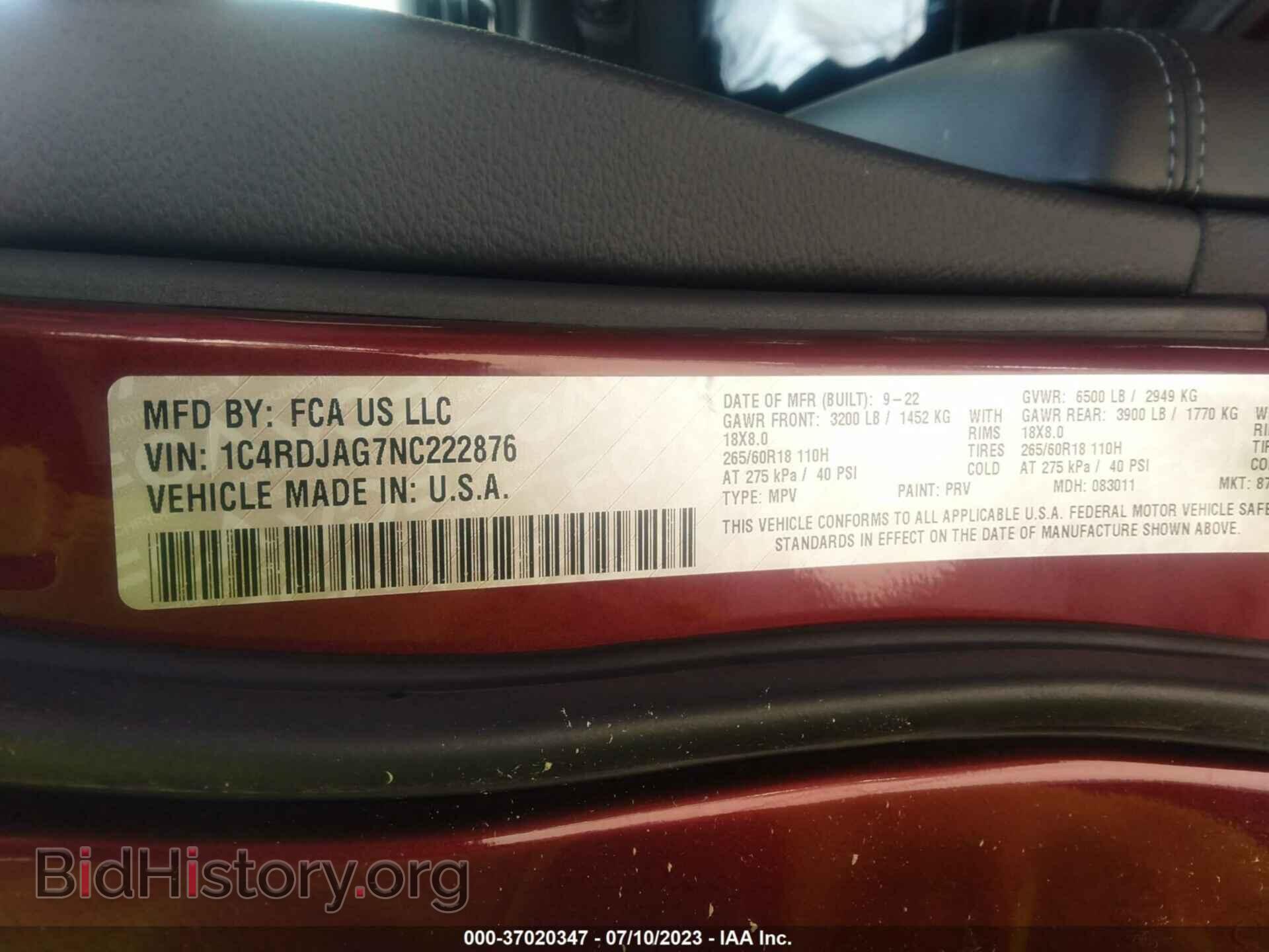2022 DODGE DURANGO - VIN: 1C4RDJAG7NC222876 - Фото 9