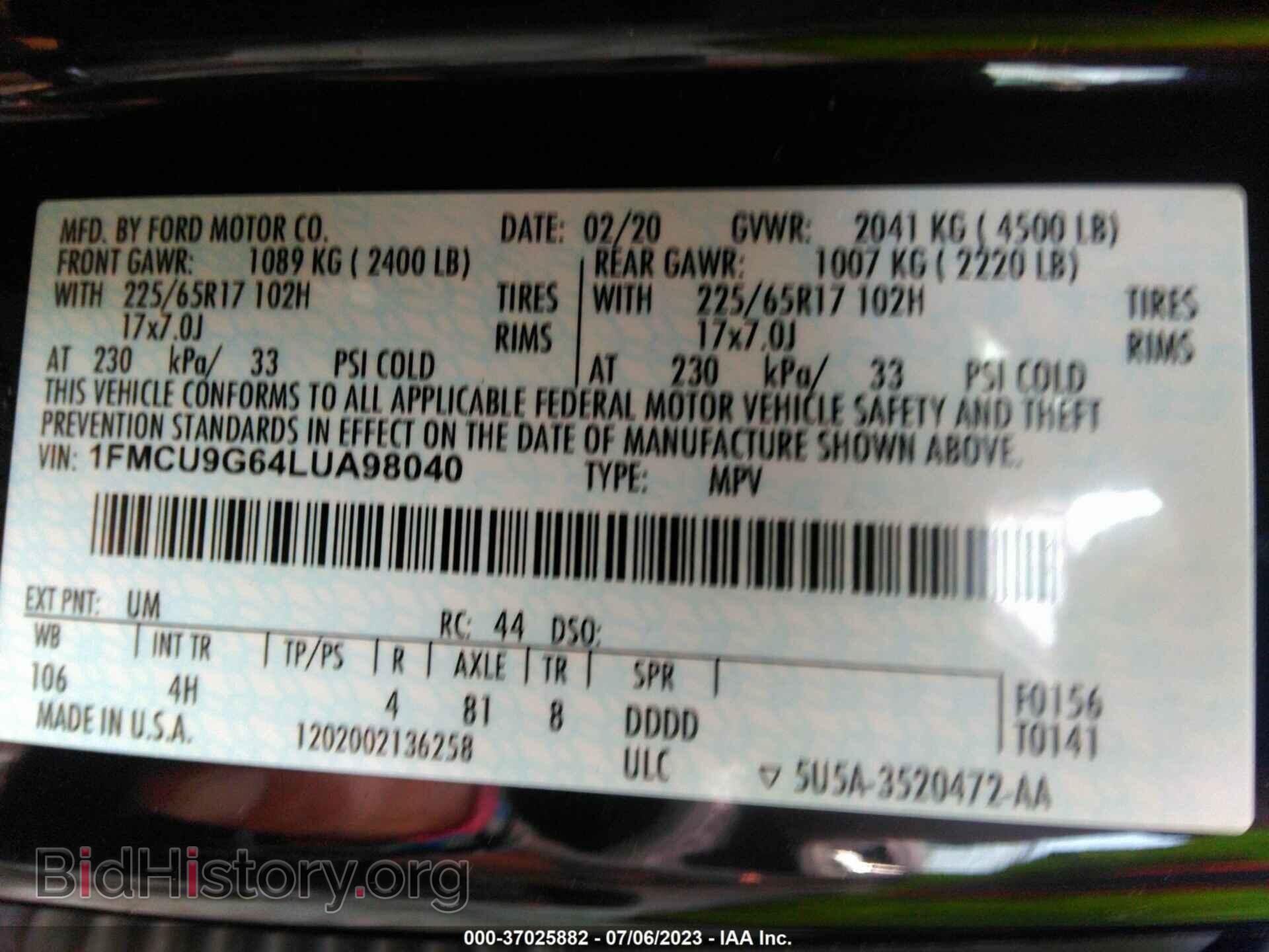 2020 FORD ESCAPE - VIN: 1FMCU9G64LUA98040 - Photo 9