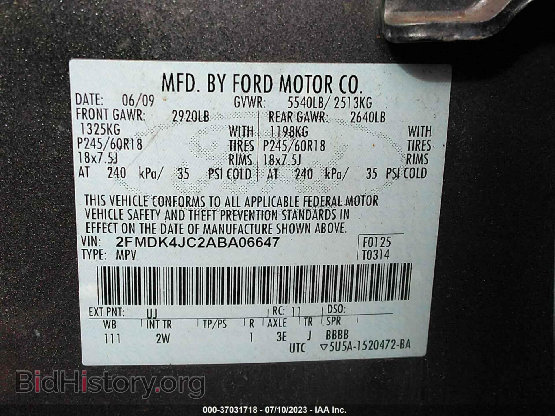2010 FORD EDGE - VIN: 2FMDK4JC2ABA06647 - Photo 9