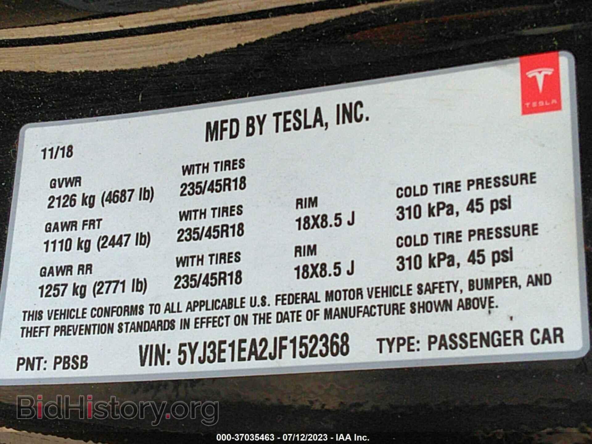 2018 TESLA MODEL 3 - VIN: 5YJ3E1EA2JF152368 - Фото 9