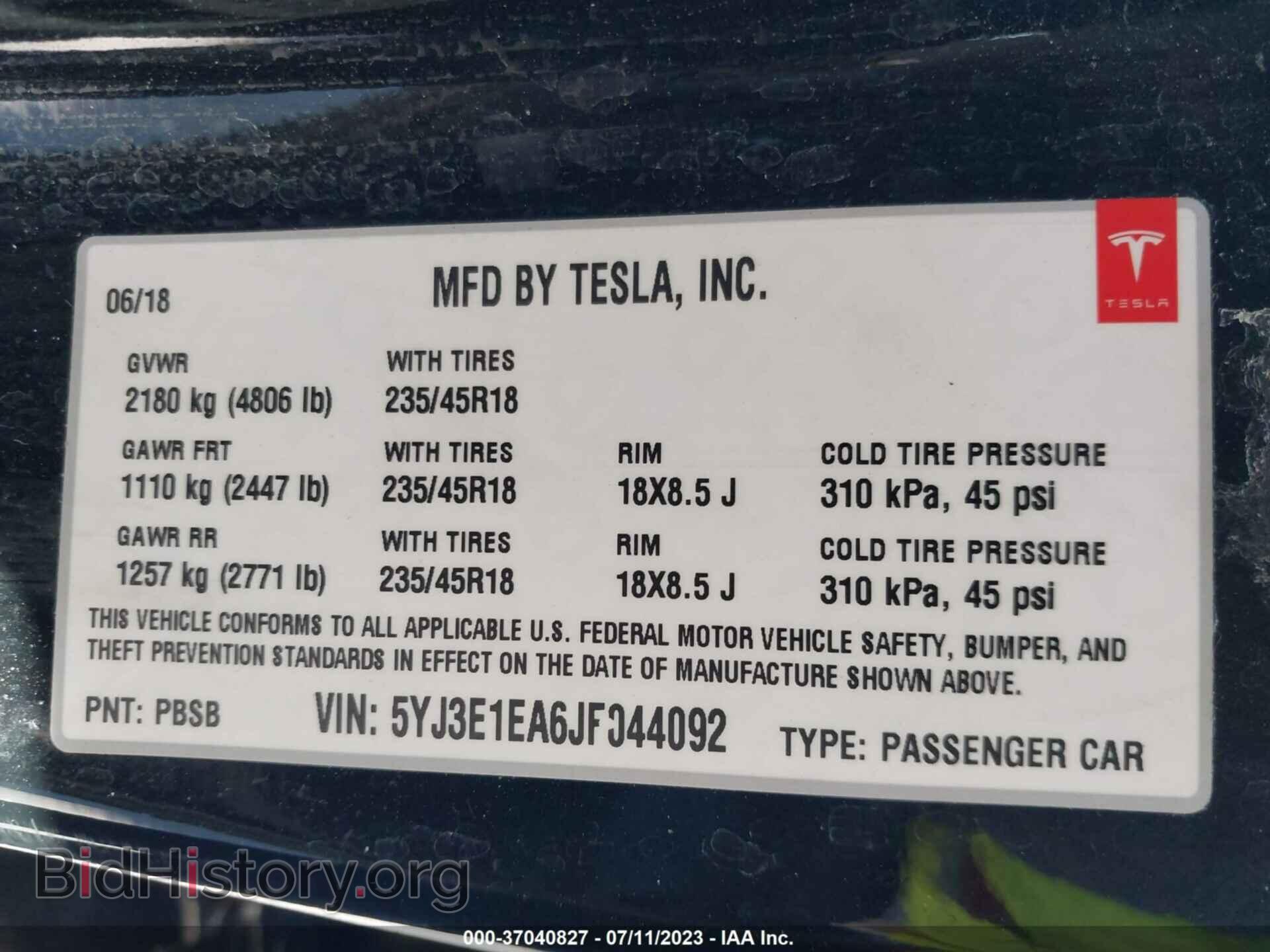 2018 TESLA MODEL 3 - VIN: 5YJ3E1EA6JF044092 - Фото 9