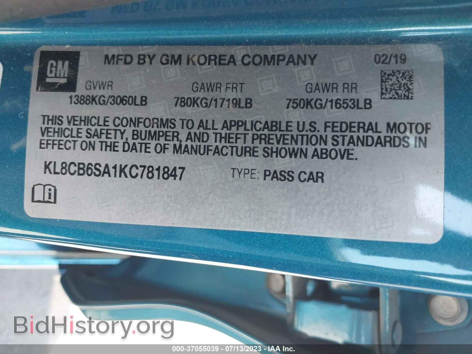 2019 CHEVROLET SPARK - VIN: KL8CB6SA1KC781847 - Фото 9
