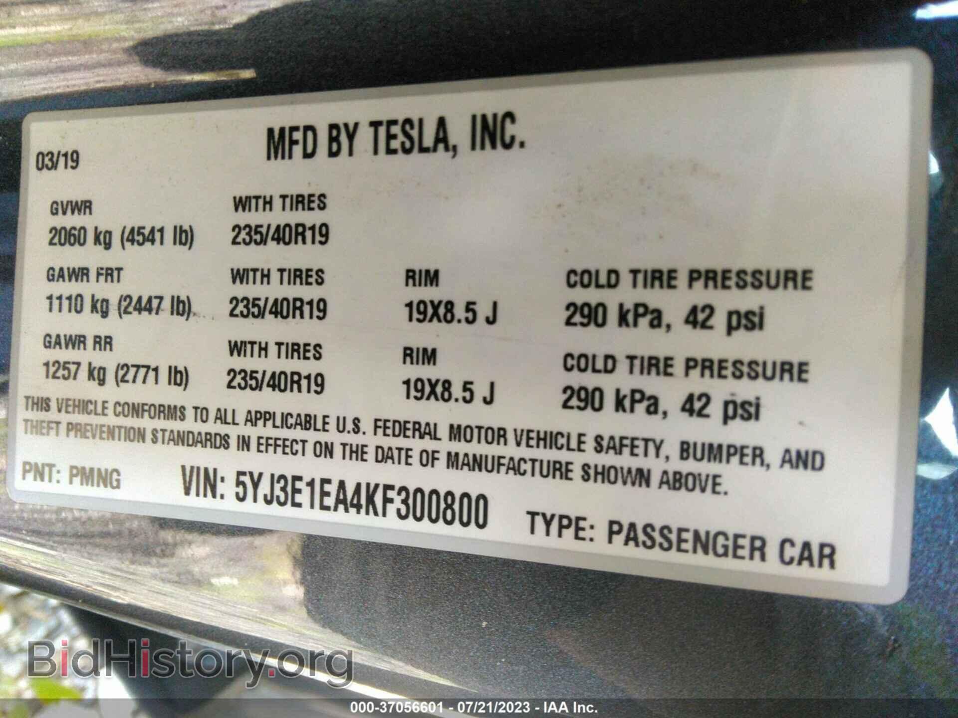 2019 TESLA MODEL 3 - VIN: 5YJ3E1EA4KF300800 - Photo 9