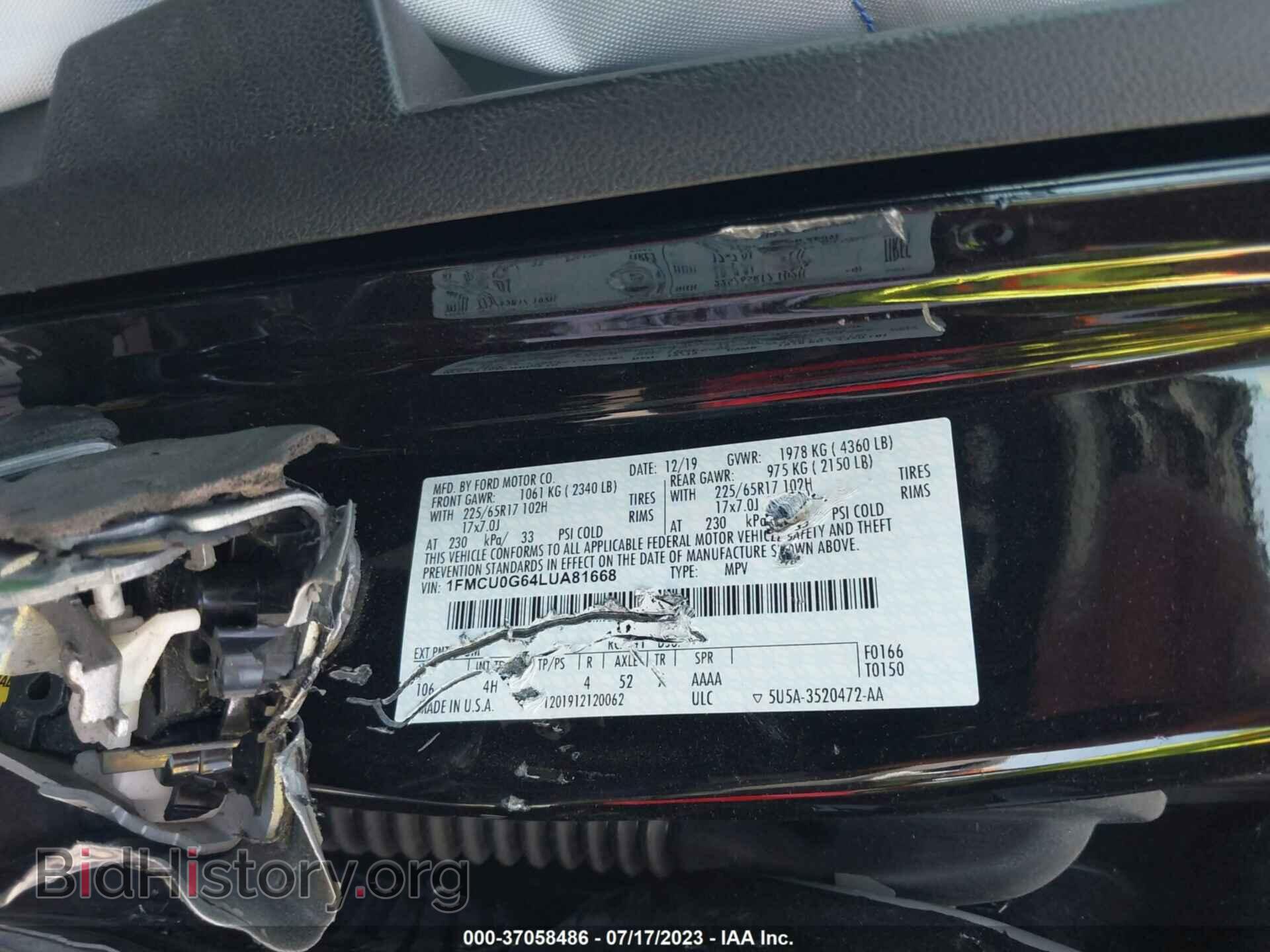 2020 FORD ESCAPE - VIN: 1FMCU0G64LUA81668 - Фото 9
