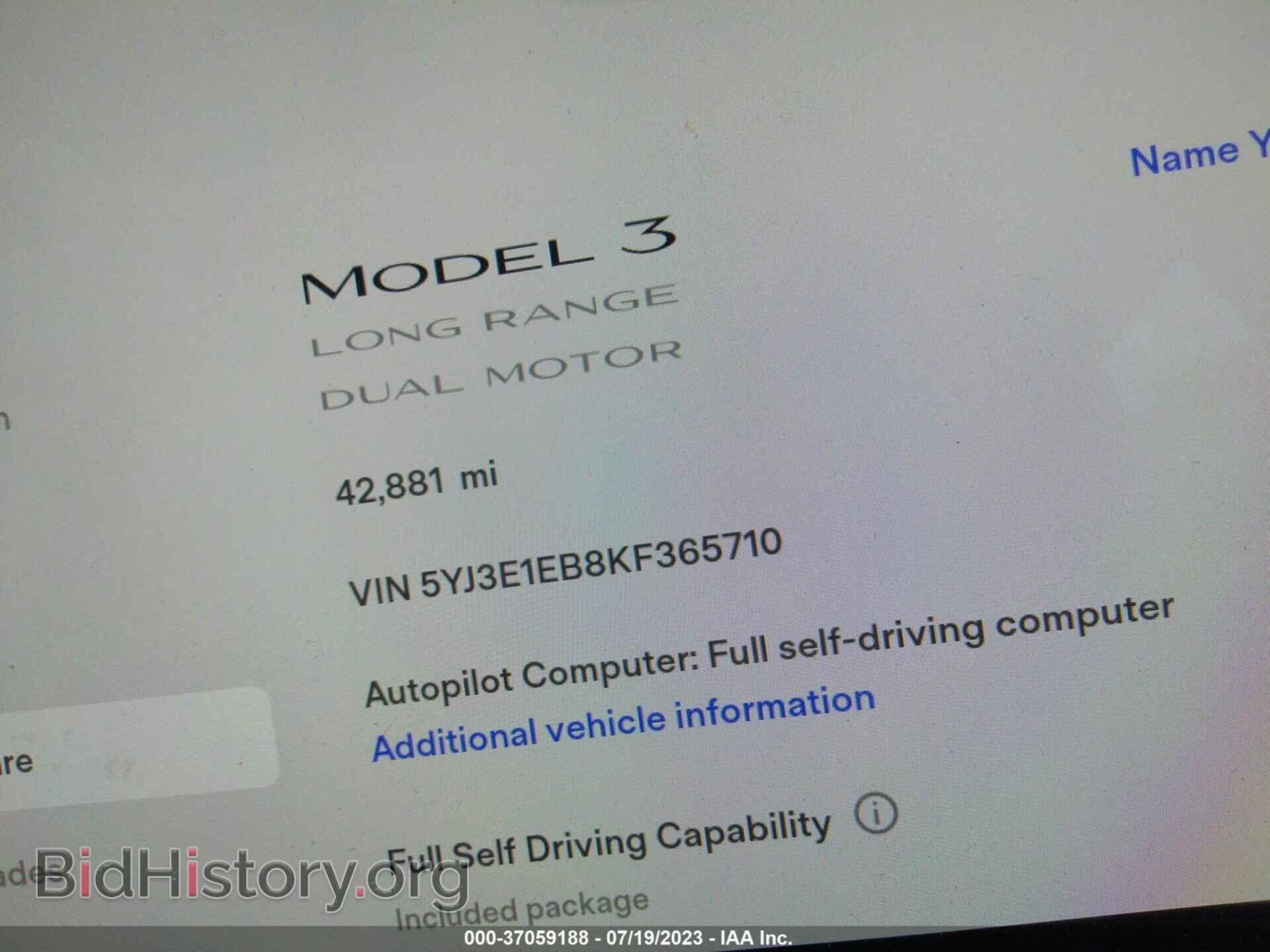 2019 TESLA MODEL 3 - VIN: 5YJ3E1EB8KF365710 - Фото 7