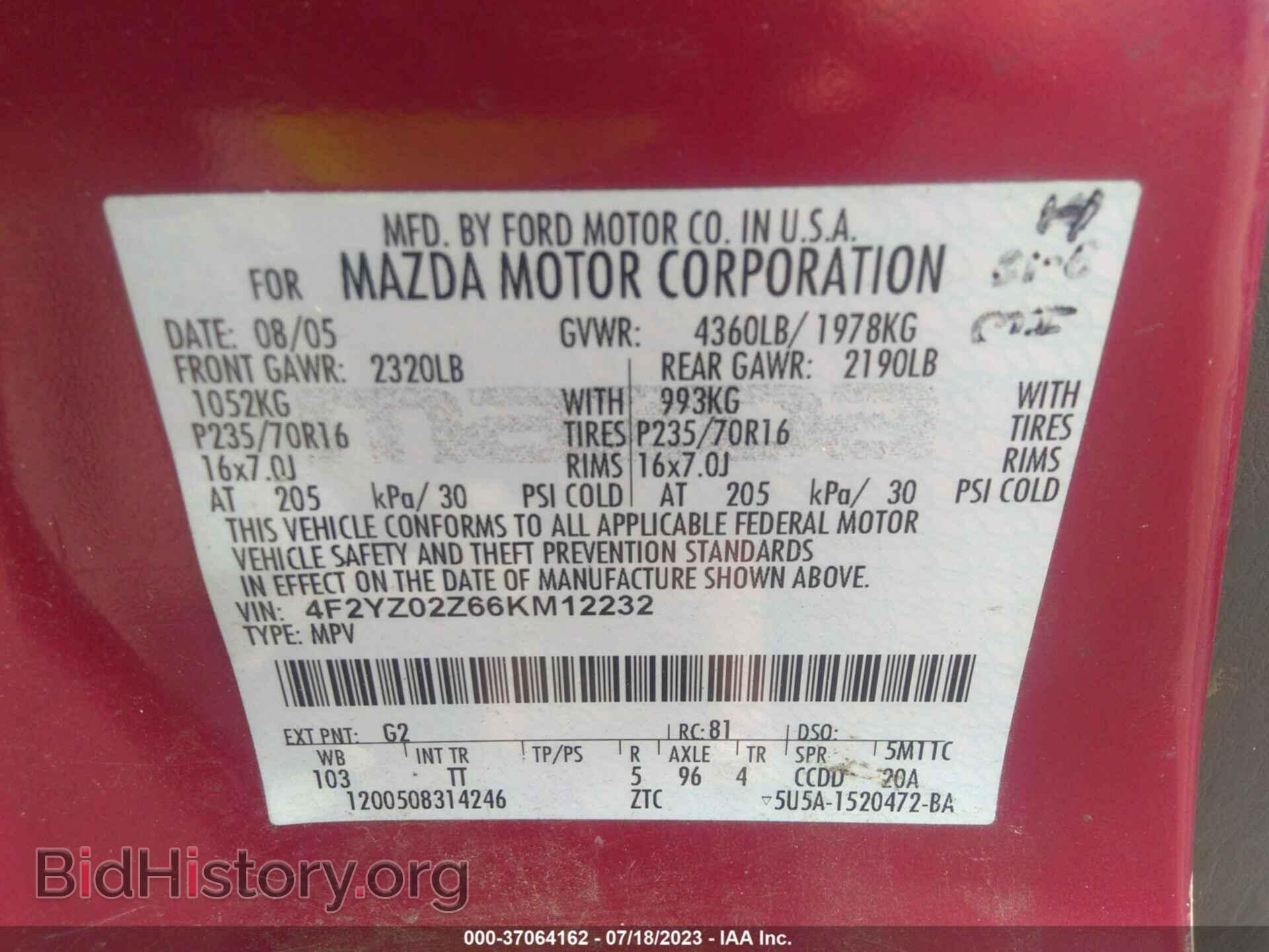 2006 MAZDA TRIBUTE - VIN: 4F2YZ02Z66KM12232 - Фото 9