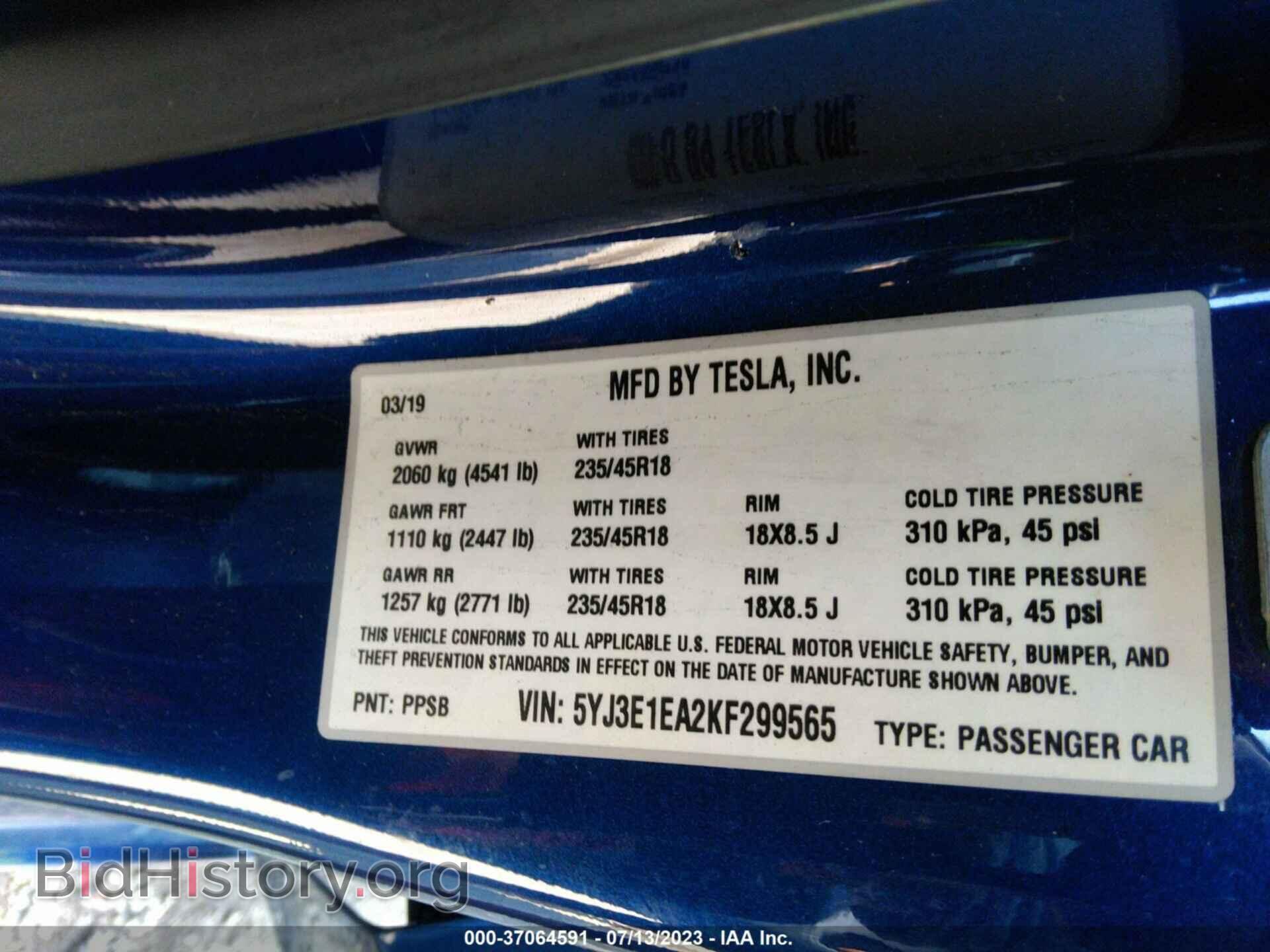 2019 TESLA MODEL 3 - VIN: 5YJ3E1EA2KF299565 - Фото 9
