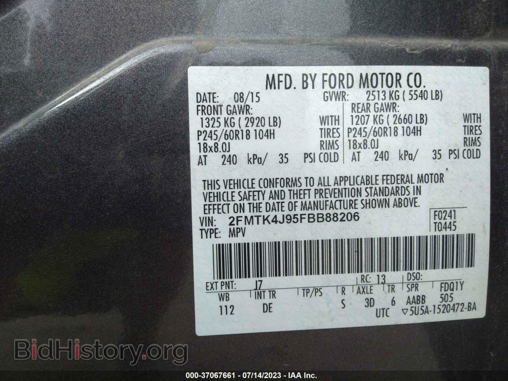 2015 FORD EDGE - VIN: 2FMTK4J95FBB88206 - Photo 9