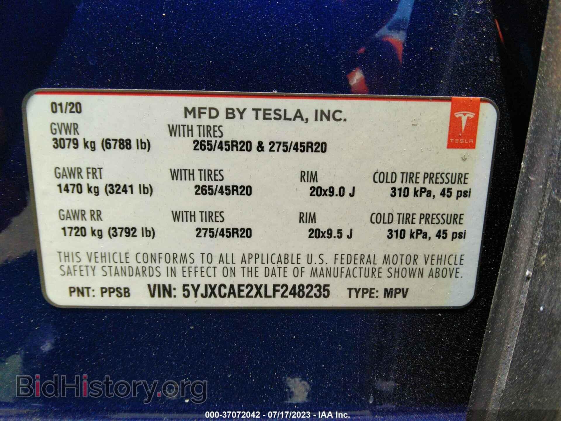 2020 TESLA MODEL X - VIN: 5YJXCAE2XLF248235 - Фото 9