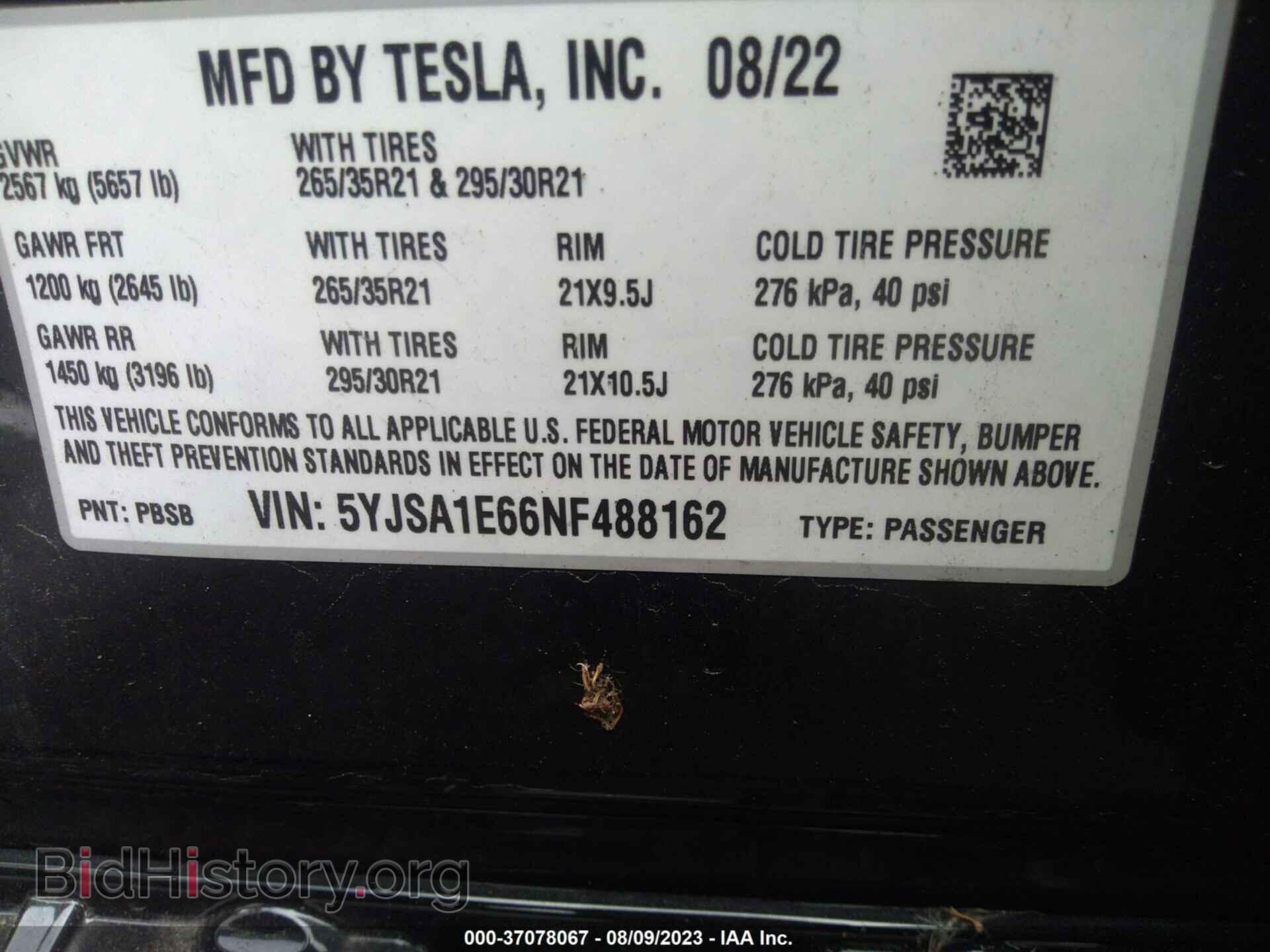 2022 TESLA MODEL S - VIN: 5YJSA1E66NF488162 - Photo 9