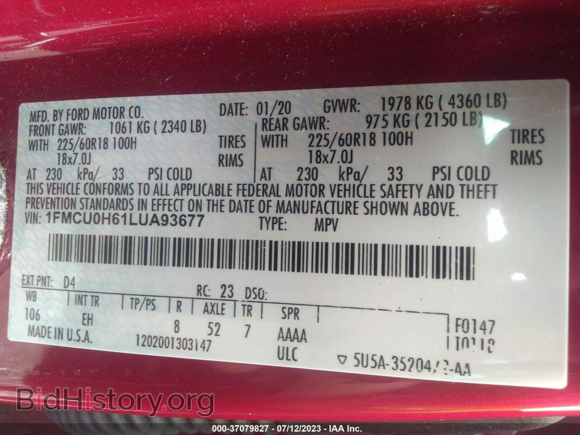 2020 FORD ESCAPE - VIN: 1FMCU0H61LUA93677 - Фото 9