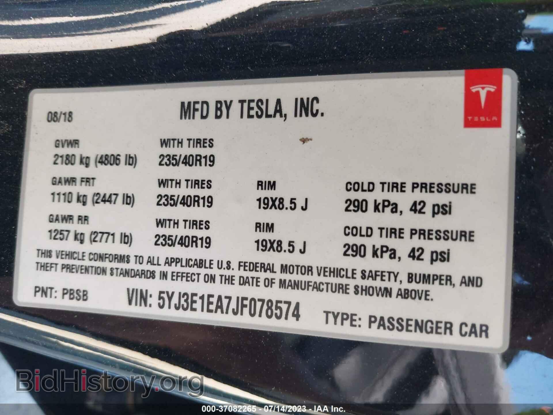 2018 TESLA MODEL 3 - VIN: 5YJ3E1EA7JF078574 - Фото 9