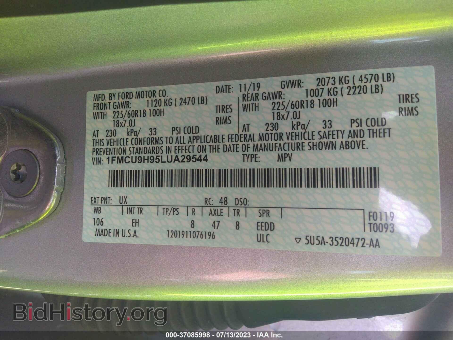 2020 FORD ESCAPE - VIN: 1FMCU9H95LUA29544 - Photo 9