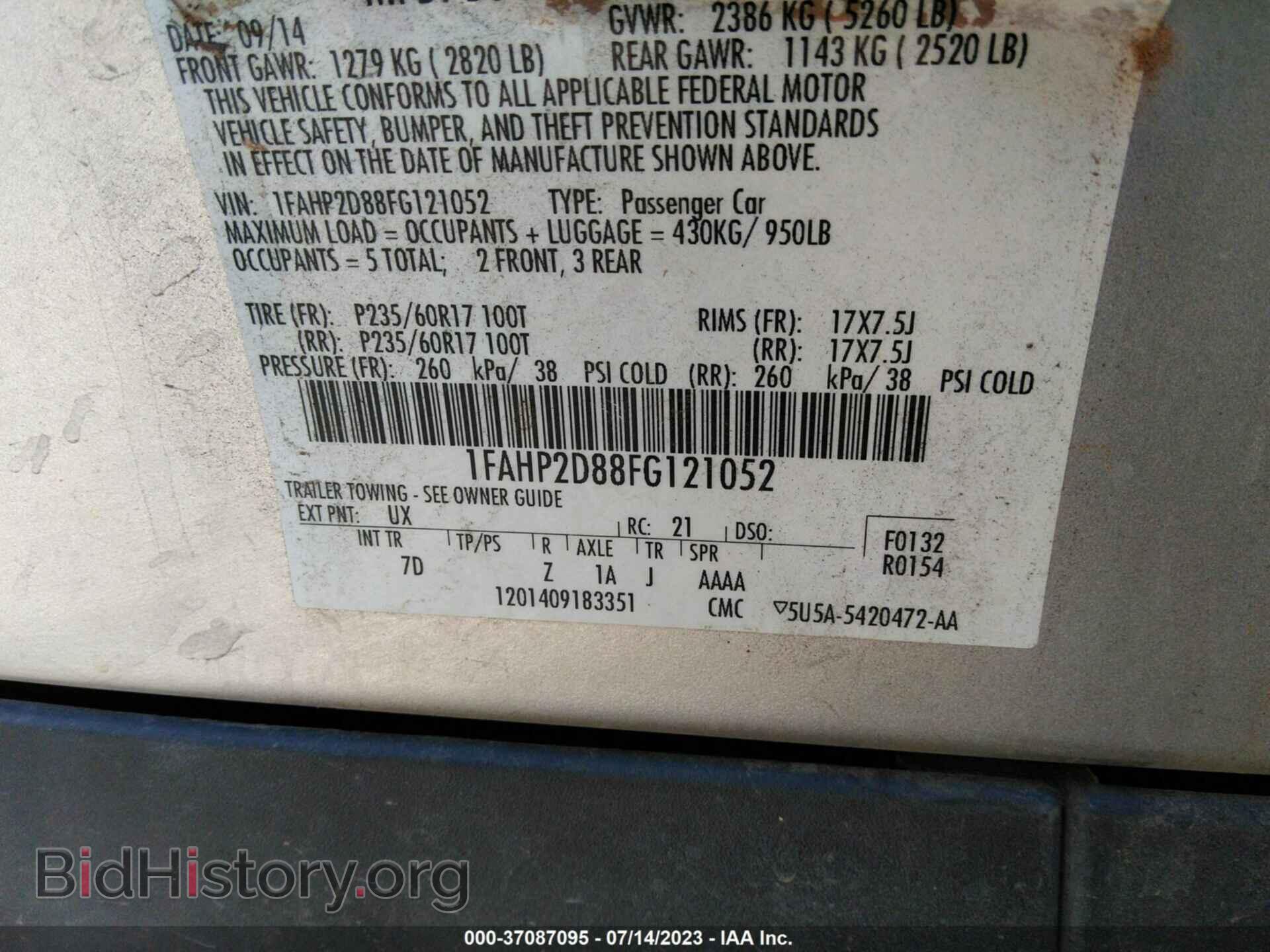 2015 FORD TAURUS - VIN: 1FAHP2D88FG121052 - Photo 9