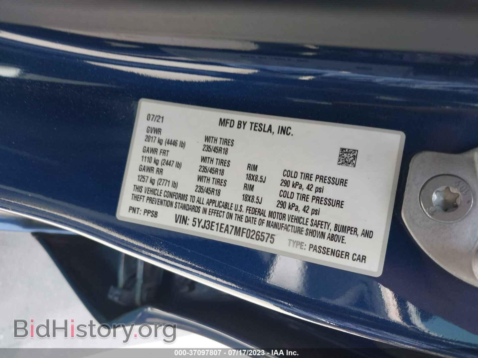2021 TESLA MODEL 3 - VIN: 5YJ3E1EA7MF026575 - Фото 9