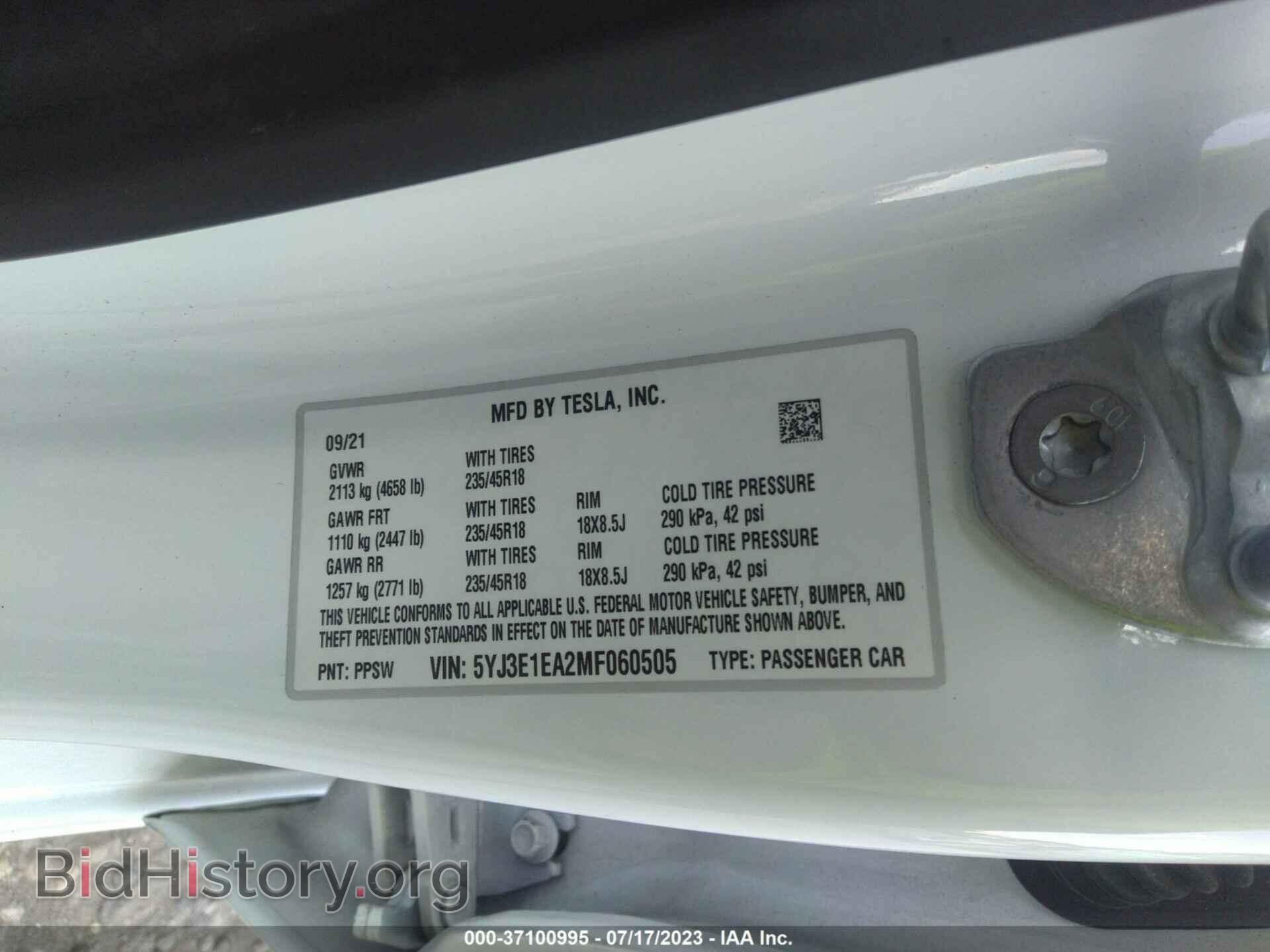 2021 TESLA MODEL 3 - VIN: 5YJ3E1EA2MF060505 - Фото 9