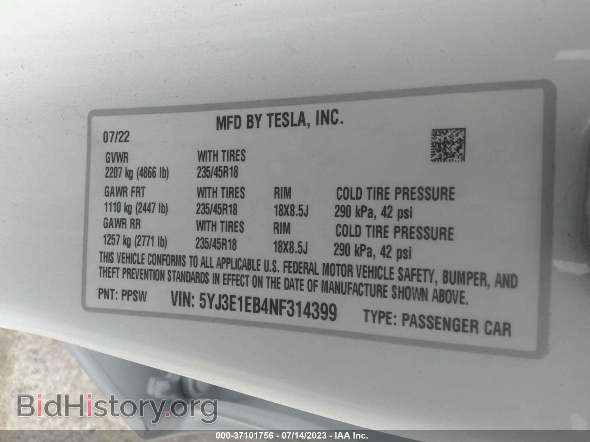 2022 TESLA MODEL 3 - VIN: 5YJ3E1EB4NF314399 - Photo 9