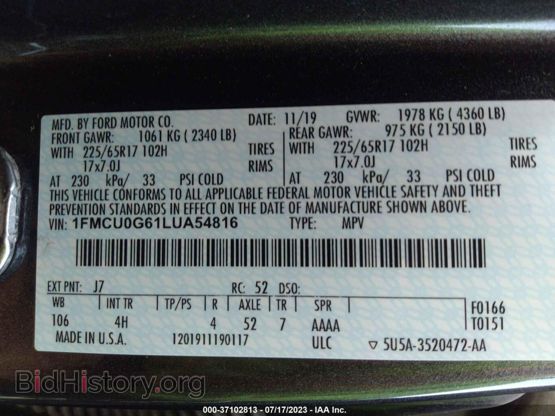 2020 FORD ESCAPE - VIN: 1FMCU0G61LUA54816 - Photo 9