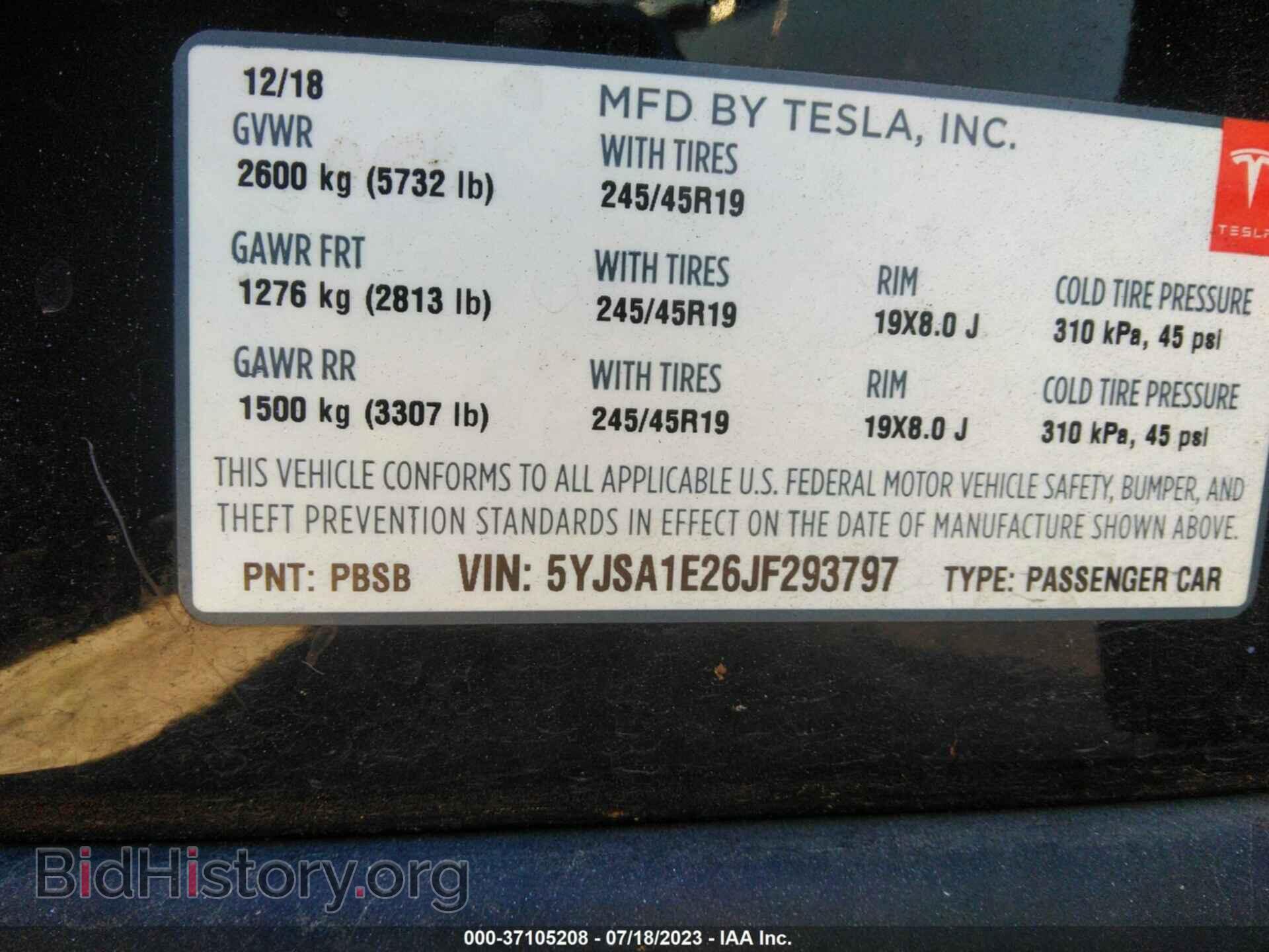 2018 TESLA MODEL S - VIN: 5YJSA1E26JF293797 - Фото 9