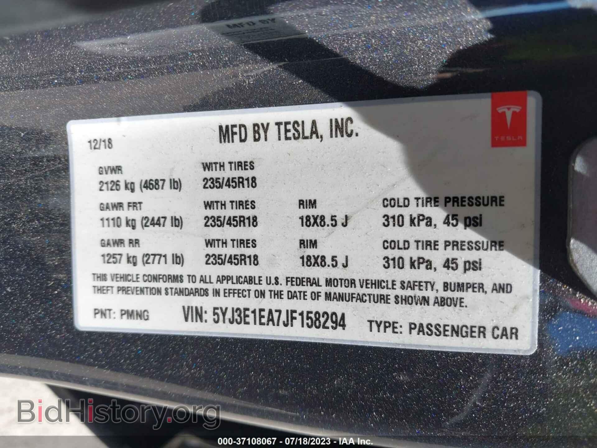 2018 TESLA MODEL 3 - VIN: 5YJ3E1EA7JF158294 - Photo 9