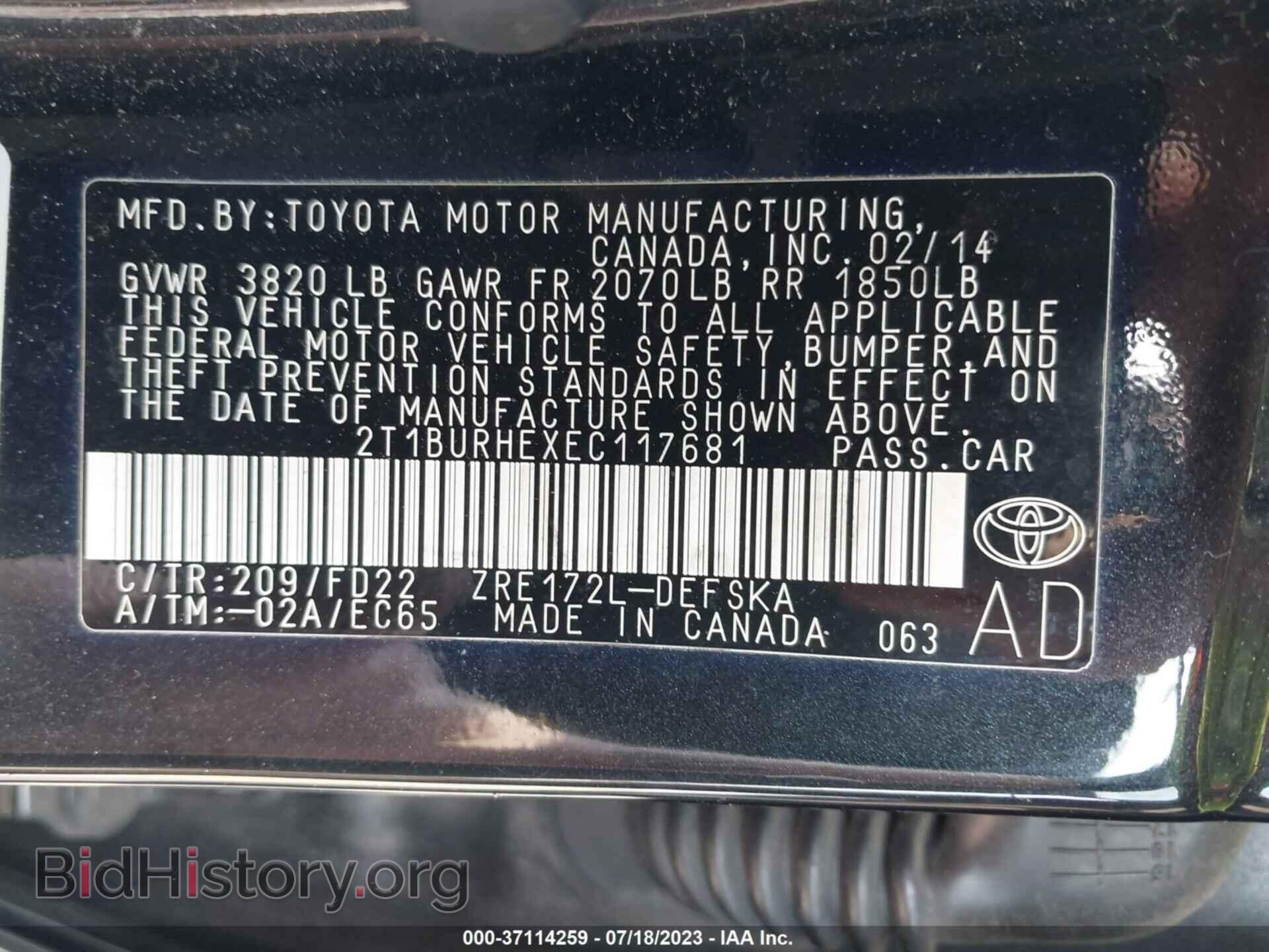 2014 TOYOTA COROLLA - VIN: 2T1BURHEXEC117681 - Photo 9