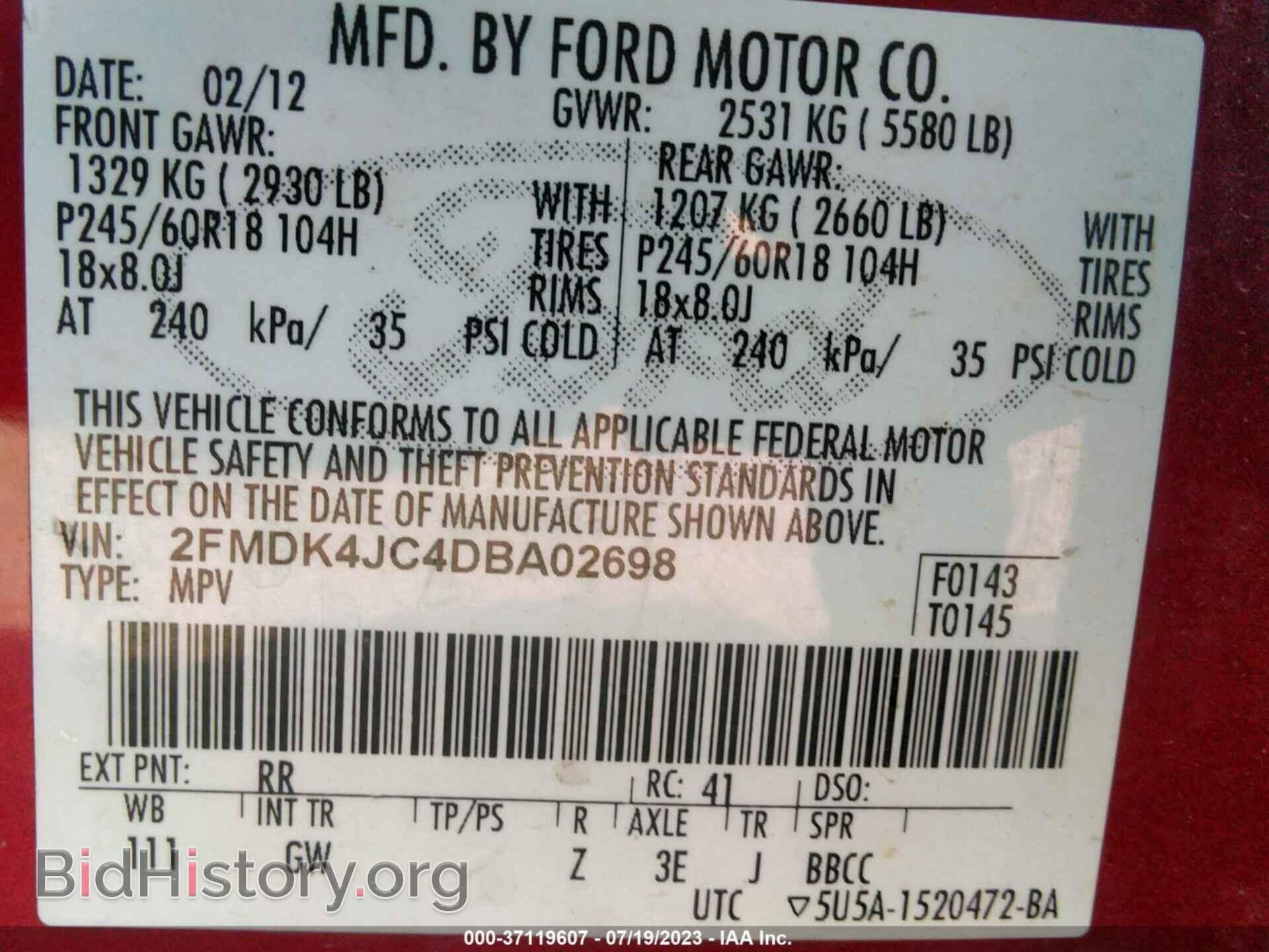 2013 FORD EDGE - VIN: 2FMDK4JC4DBA02698 - Photo 9