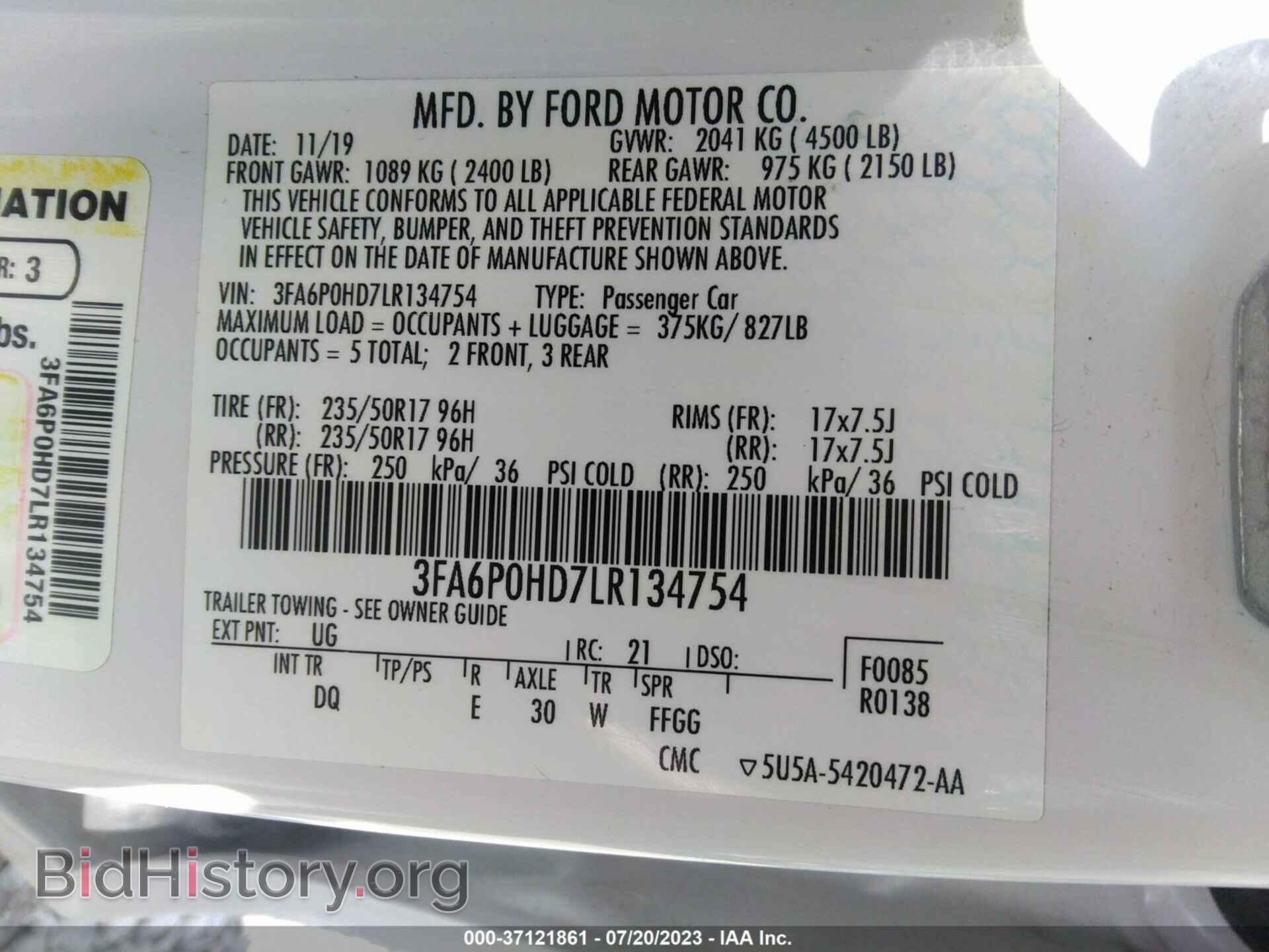 2020 FORD FUSION - VIN: 3FA6P0HD7LR134754 - Фото 9