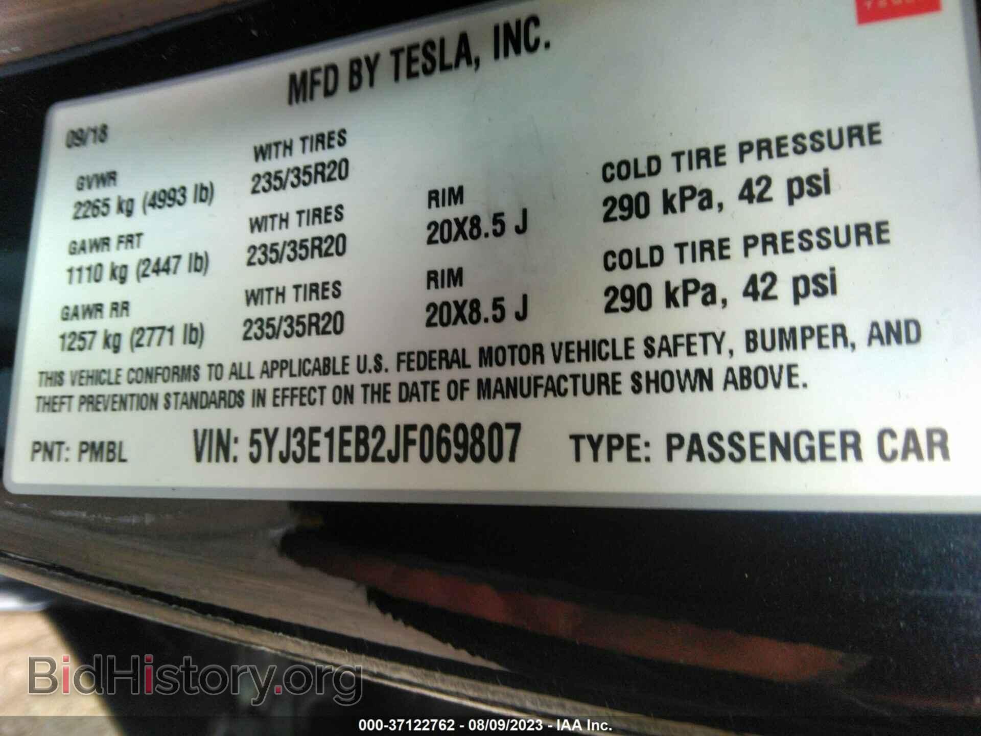 2018 TESLA MODEL 3 - VIN: 5YJ3E1EB2JF069807 - Фото 9