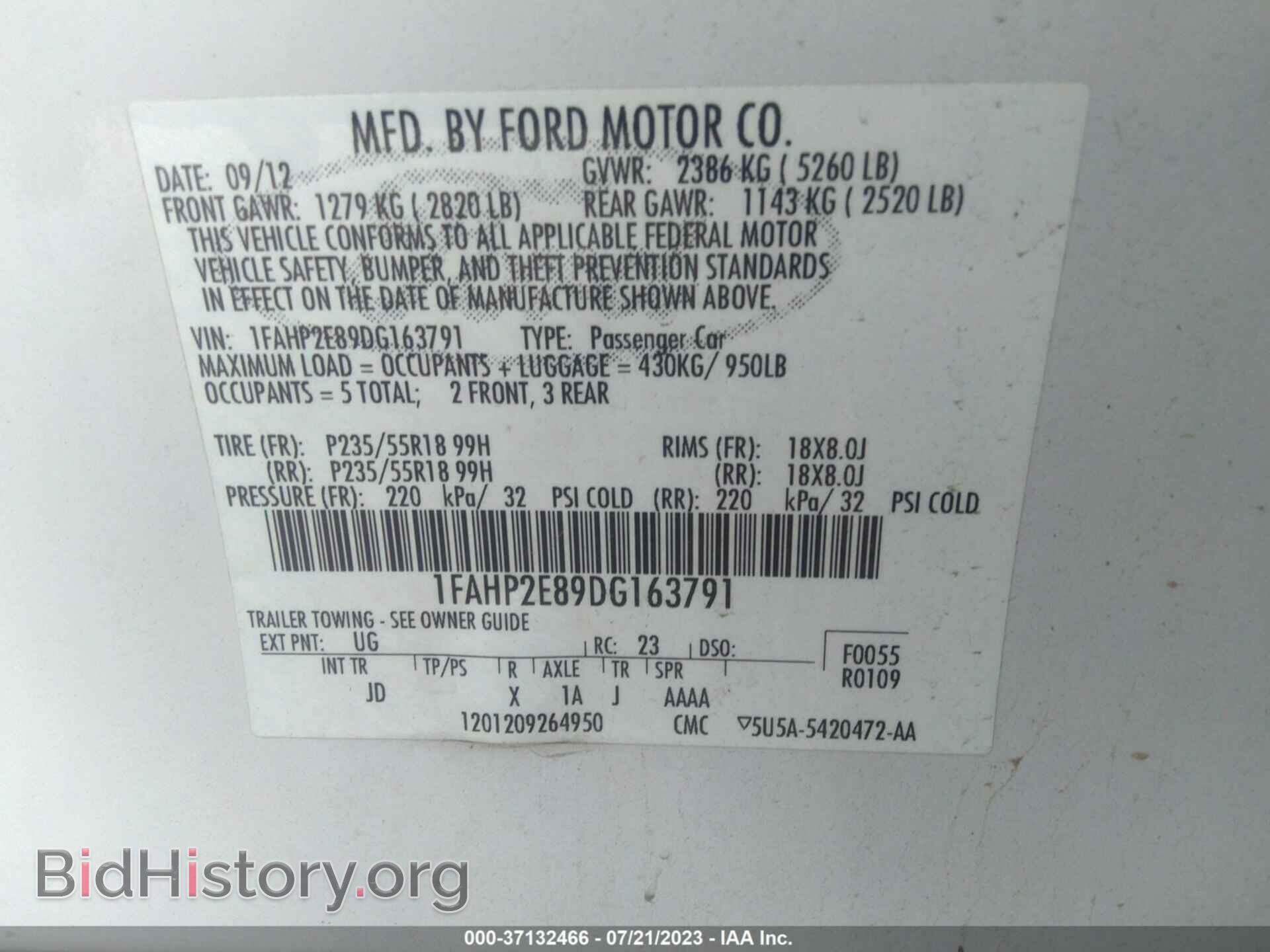 2013 FORD TAURUS - VIN: 1FAHP2E89DG163791 - Photo 9