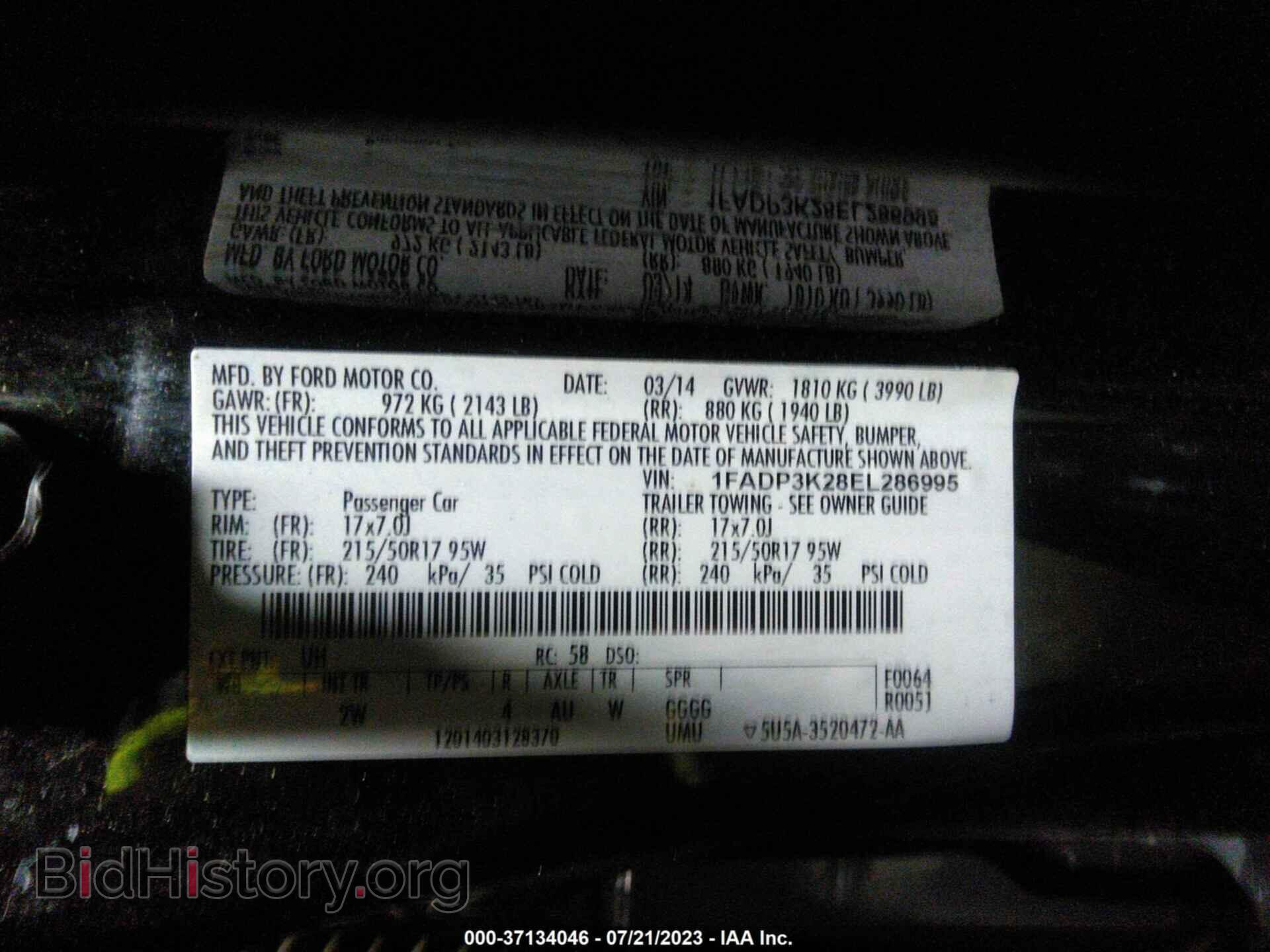 2014 FORD FOCUS - VIN: 1FADP3K28EL286995 - Фото 9