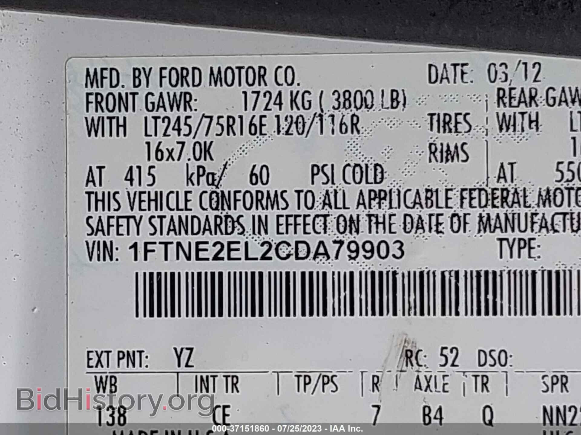 2012 FORD ECONOLINE CARGO VAN - VIN: 1FTNE2EL2CDA79903 - Фото 9