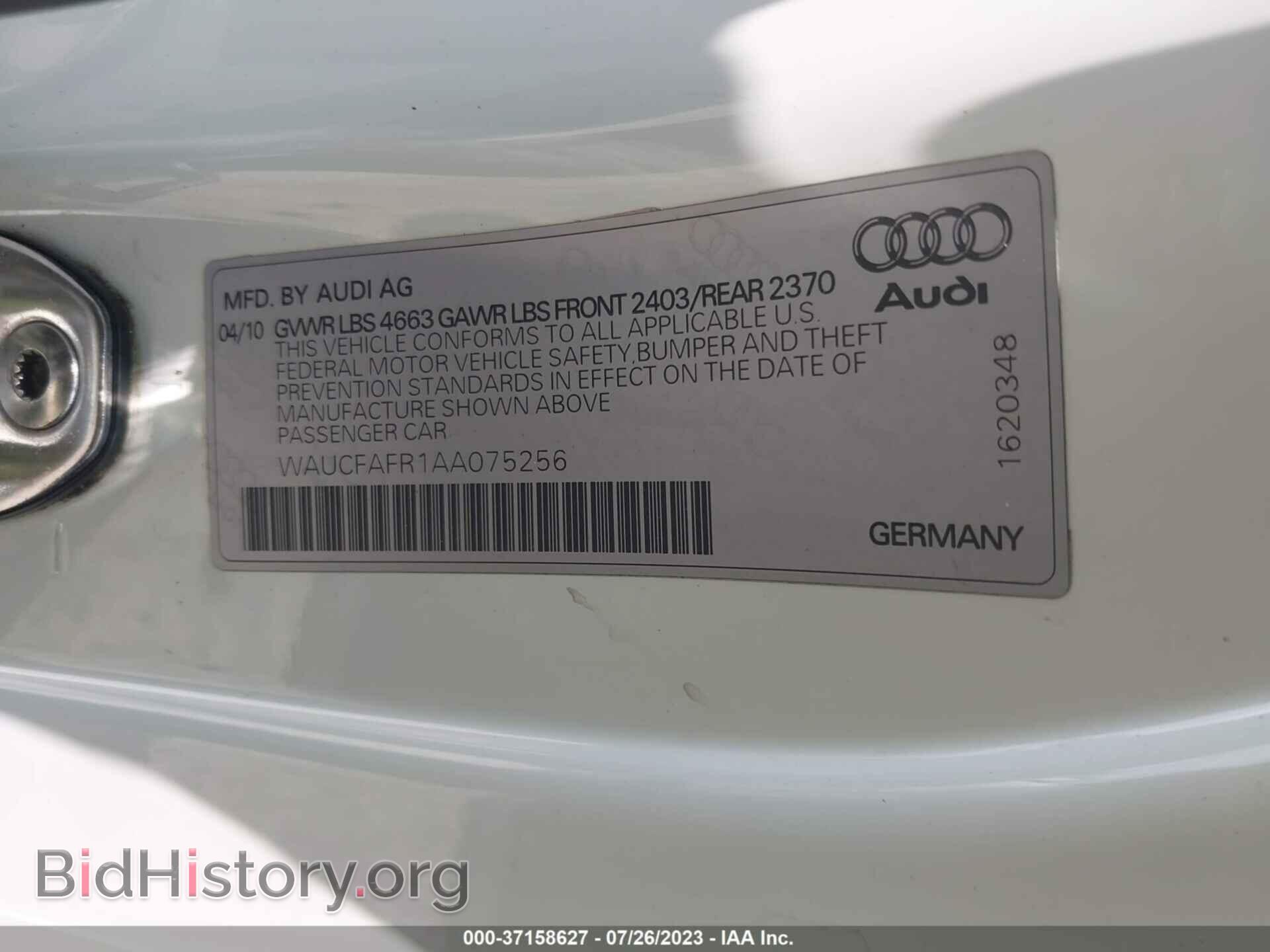 2010 AUDI A5 - VIN: WAUCFAFR1AA075256 - Фото 9