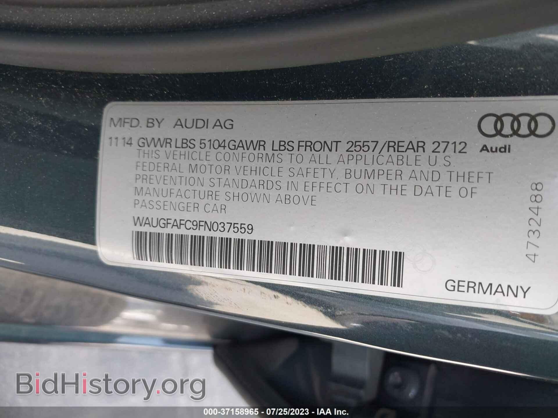 2015 AUDI A6 - VIN: WAUGFAFC9FN037559 - Фото 9