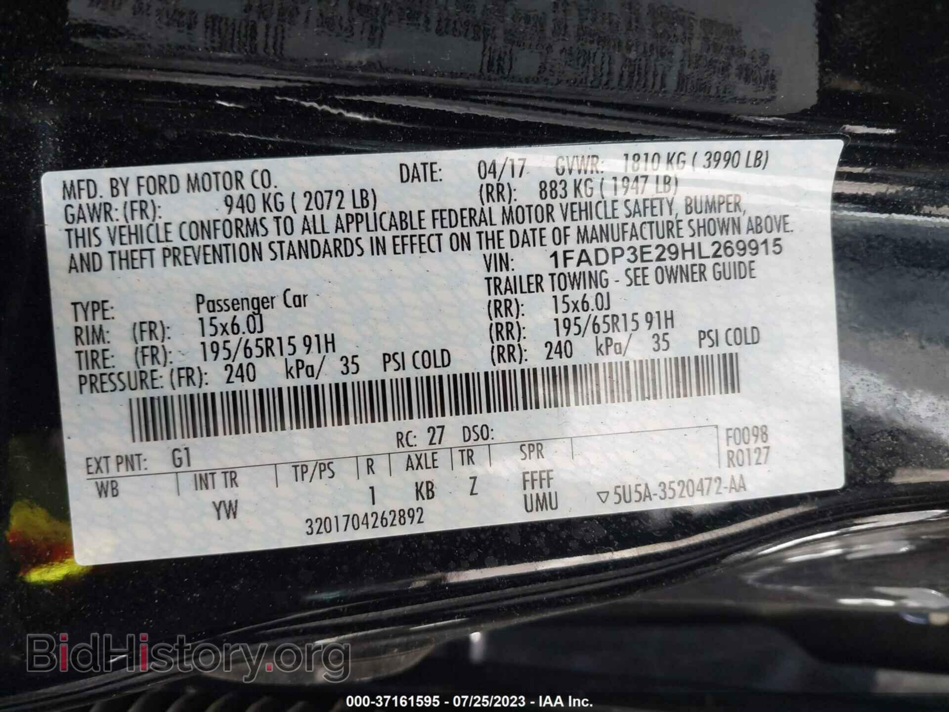 2017 FORD FOCUS - VIN: 1FADP3E29HL269915 - Фото 9