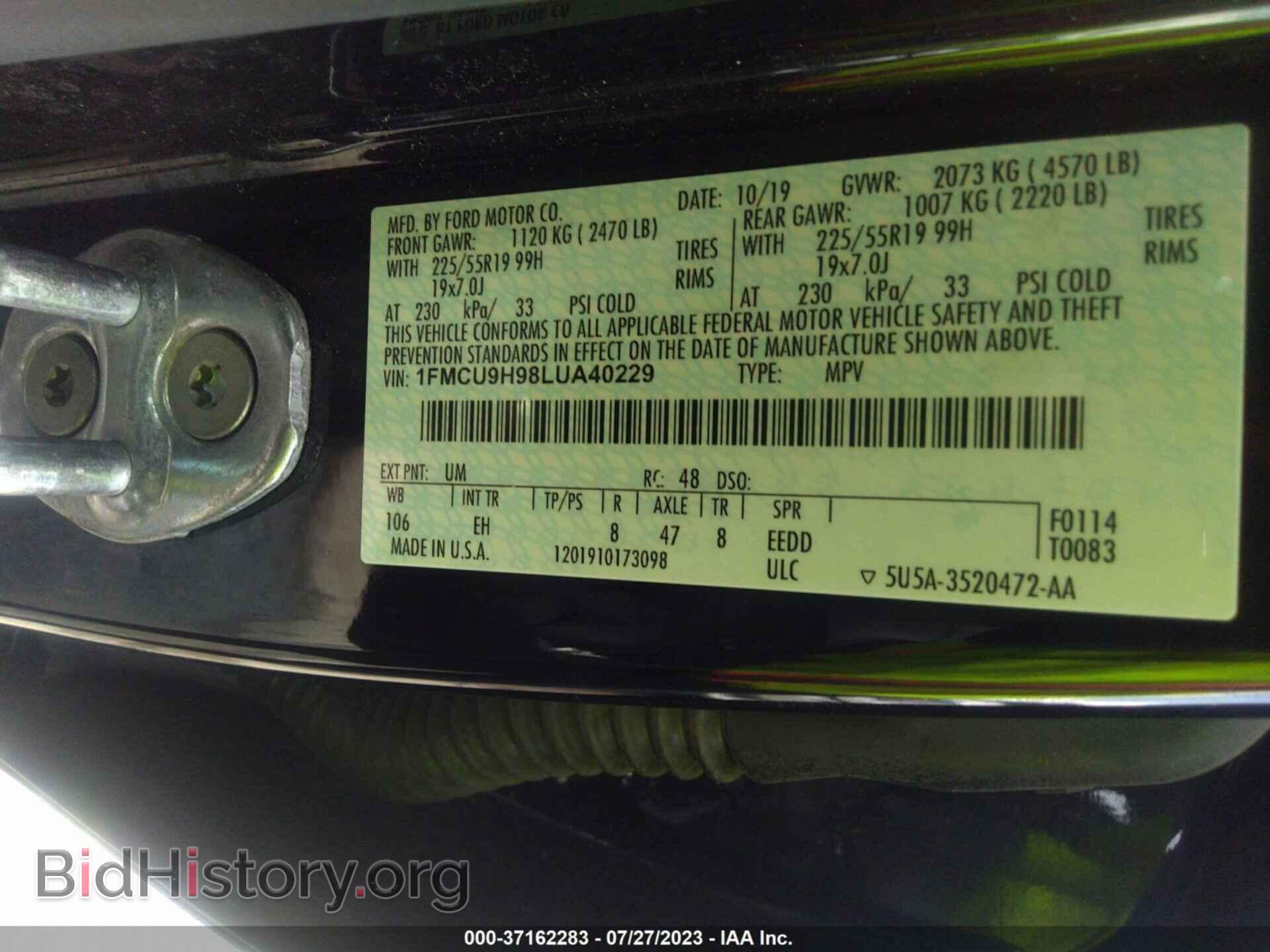 2020 FORD ESCAPE - VIN: 1FMCU9H98LUA40229 - Фото 9