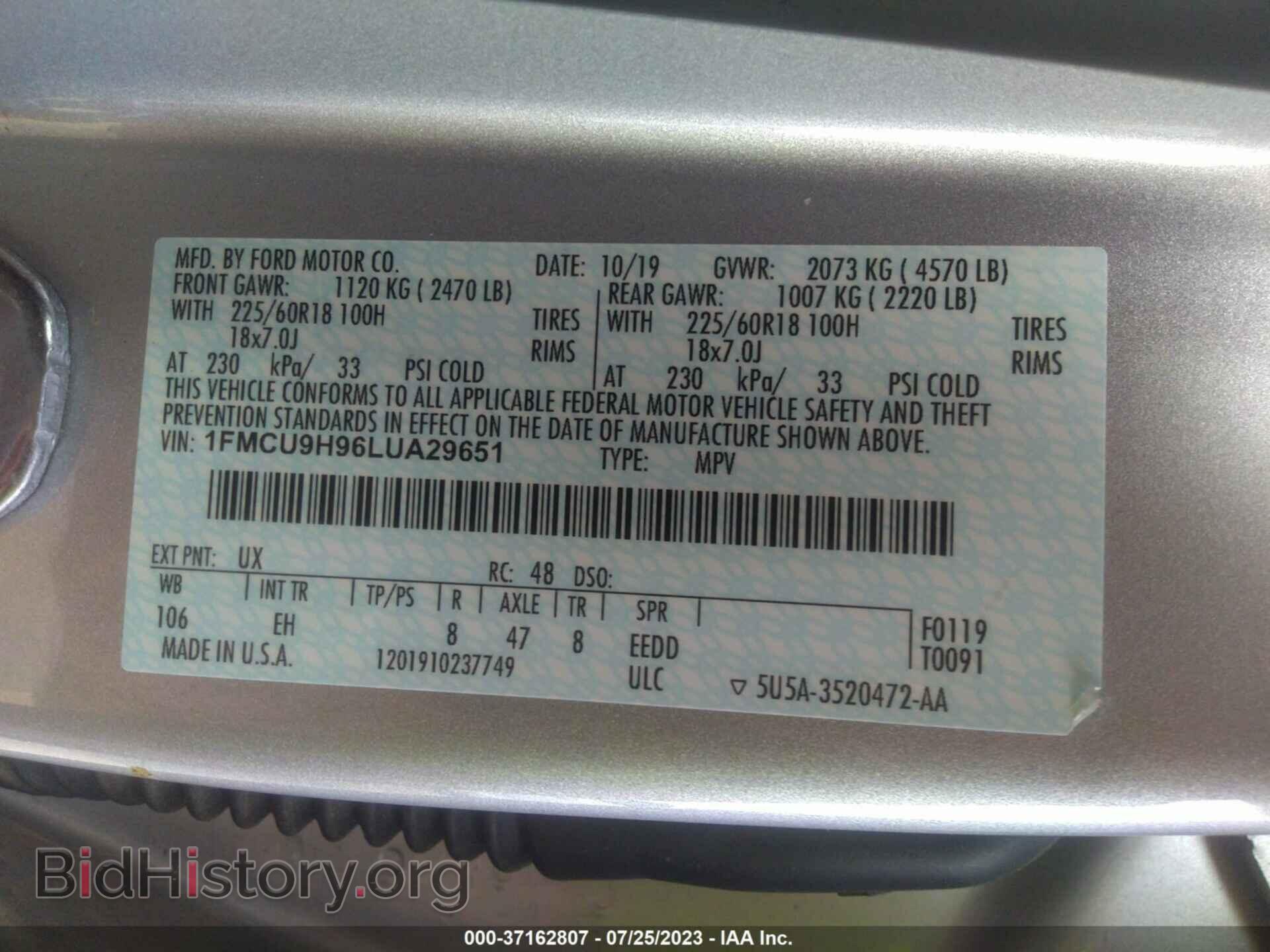2020 FORD ESCAPE - VIN: 1FMCU9H96LUA29651 - Фото 9